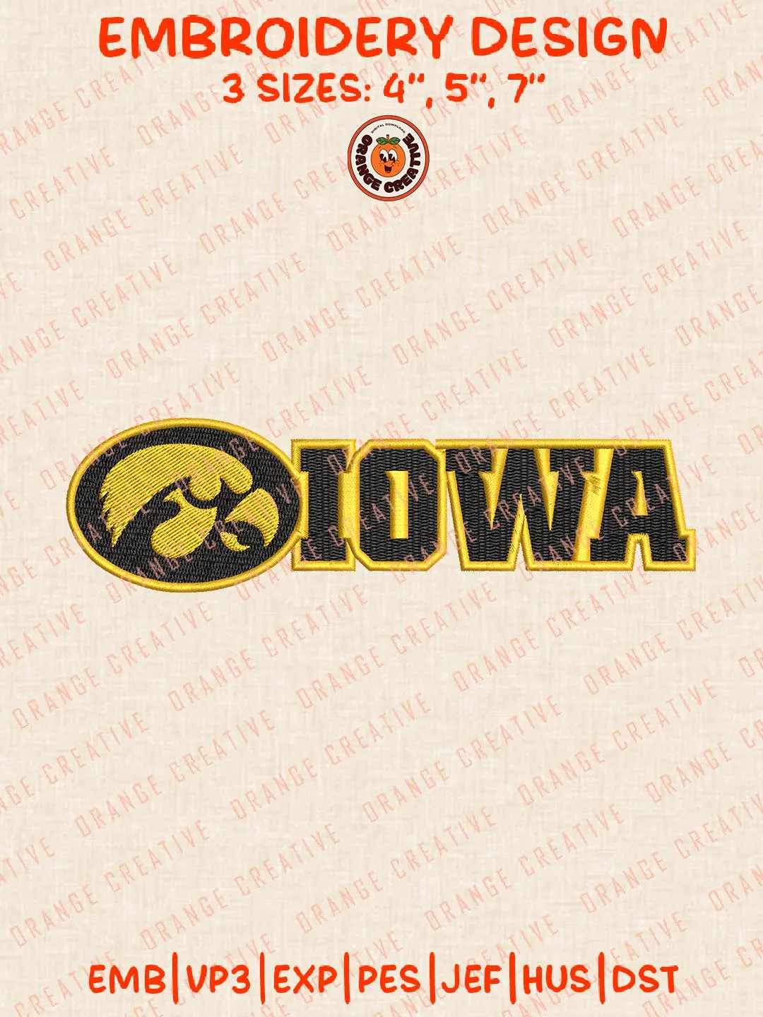 Iowa Embroidery Design, NCAA Iowa Hawkeyes Team Logo Embroidery Design, Machine Embroidery Design File, 4 Sizes, Digital Download