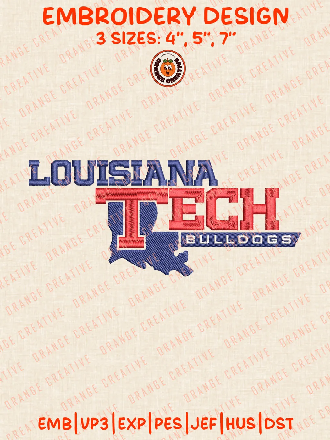 Louisiana Tech Bulldogs Logo Embroidery Files, NCAA Louisiana Tech Bulldogs Team Embroidery Designs, Football Team Machine Embroidery Files, NCAA Louisiana Tech Machine Embroidery, Digital Download