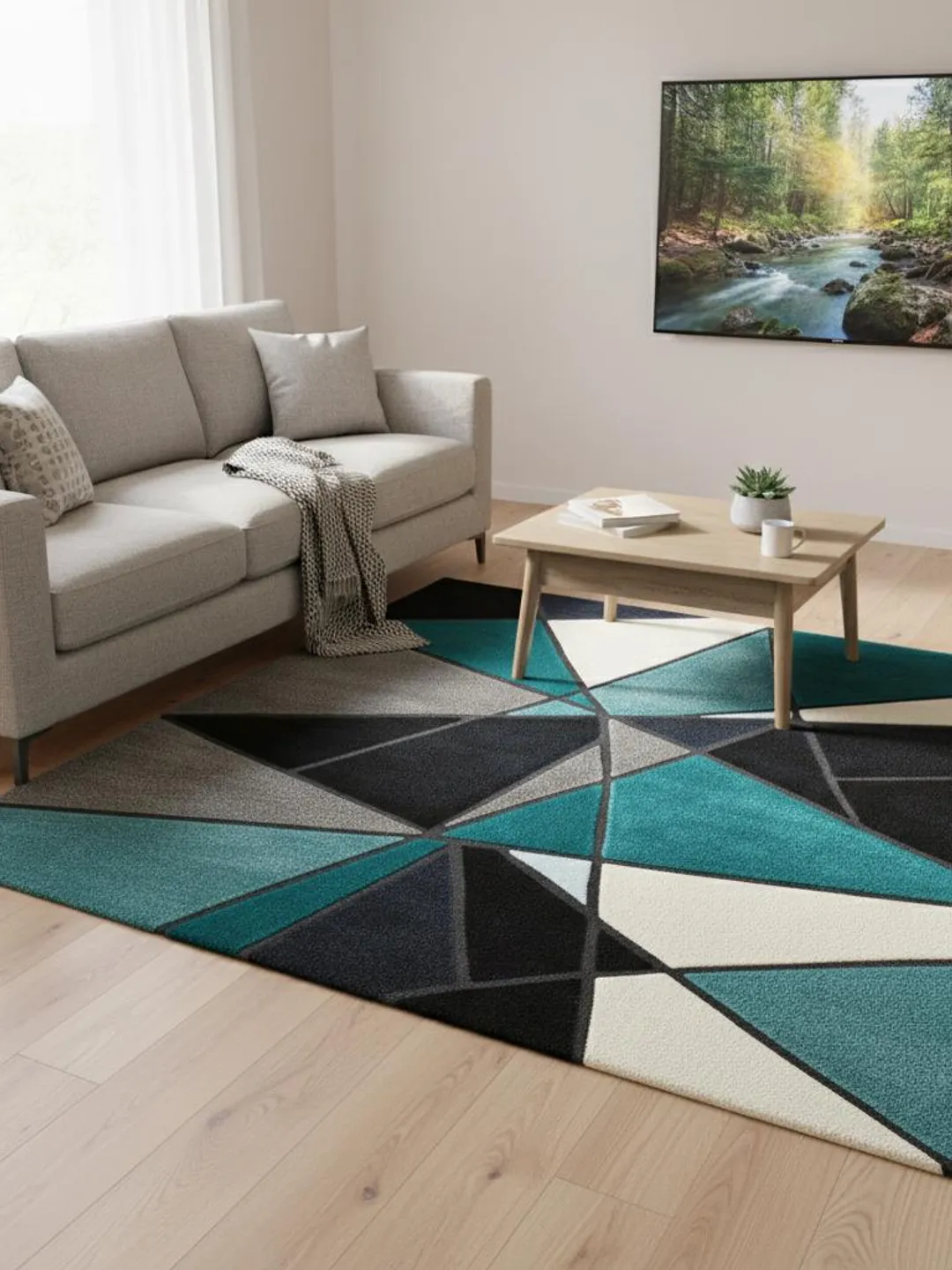 Jigsaw Abstract Block Pattern Rug Deep Teal Geometric Area Rug: Modern Abstract Chroma Block Carpet Teppich