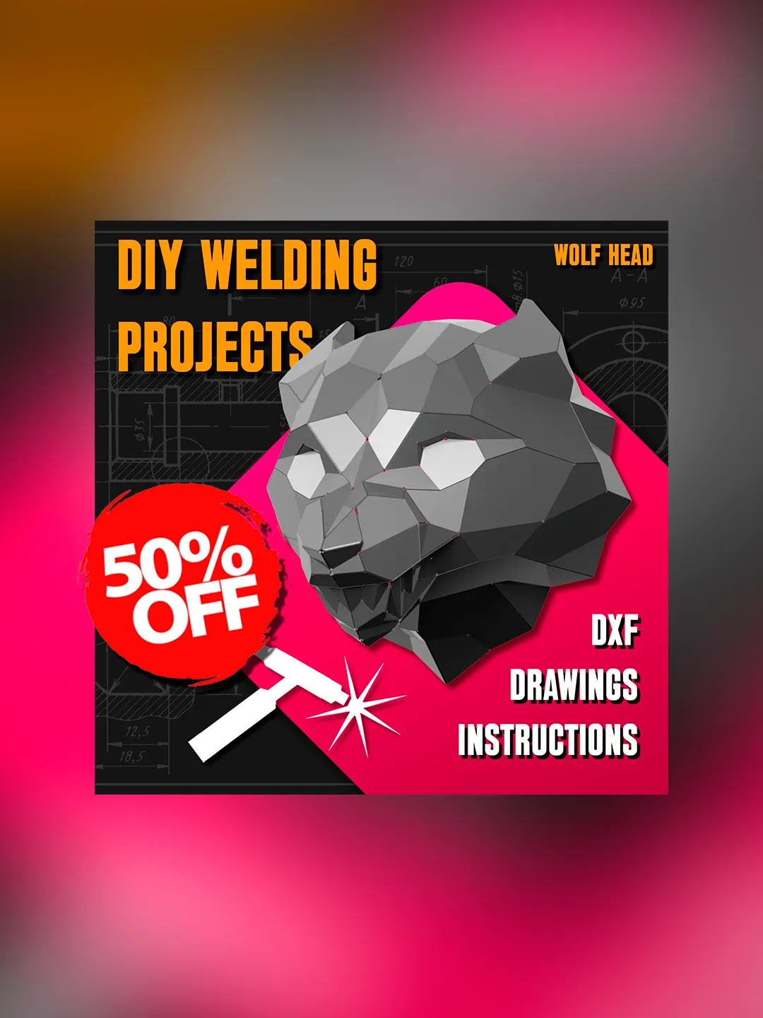 Welding Project Plans Drawings Wolf Head (DXF, PDF)
