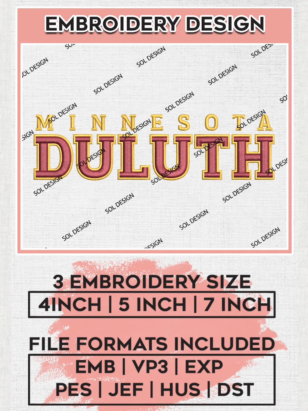 NCAA Minnesota Duluth Team Writing Logo Embroidery Design Files, NCAA Minnesota Duluth Bulldogs Machine Embroidery, NCAA Teams, 3 sizes, NCAA Machine embroidery designs, Digital Download
