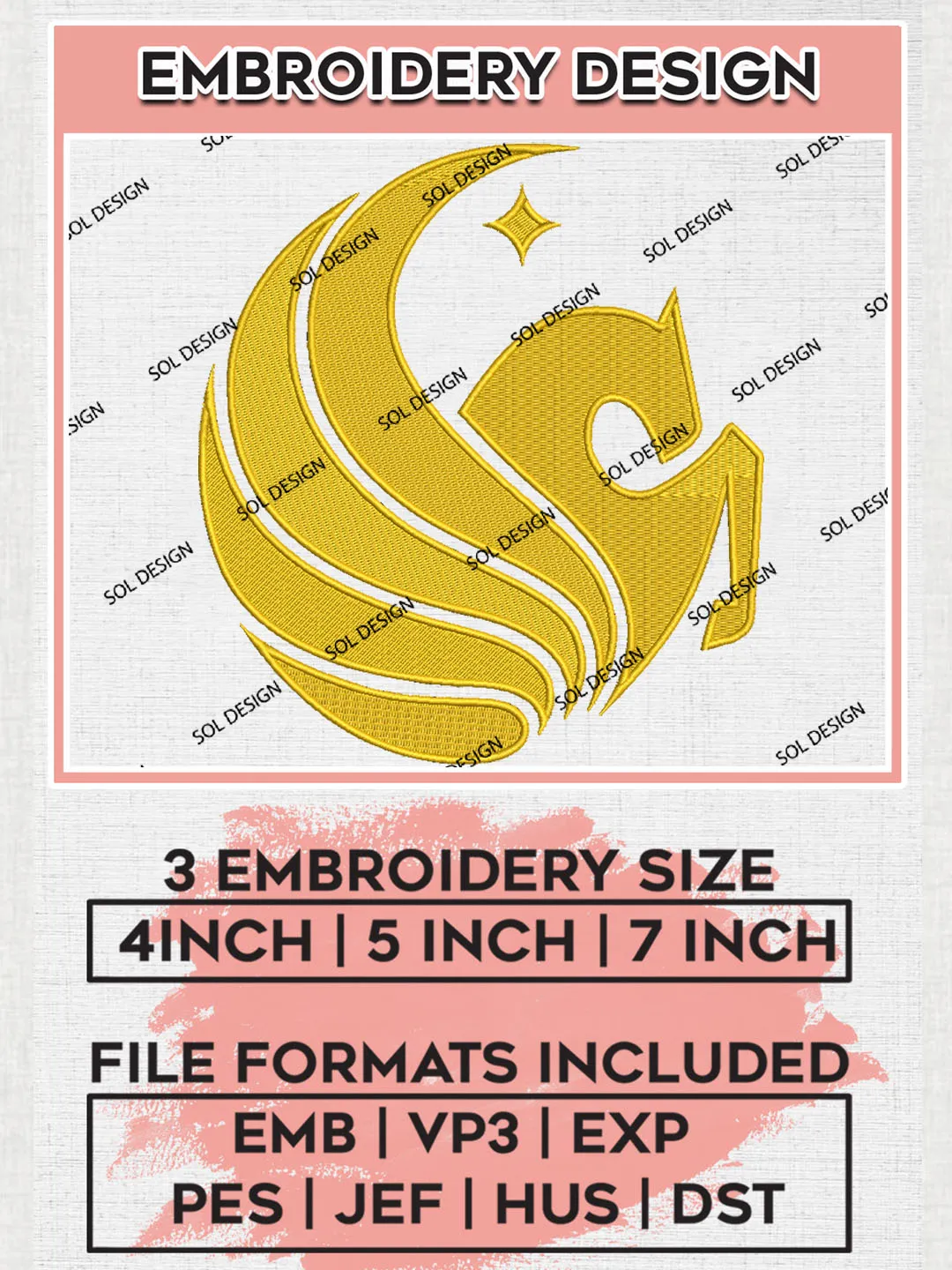 UCF Knights NCAA Team Logo Embroidery Design Files, NCAA UCF Knights Machine Embroidery, NCAA Teams, 3 sizes, NCAA Machine embroidery designs, Digital Download