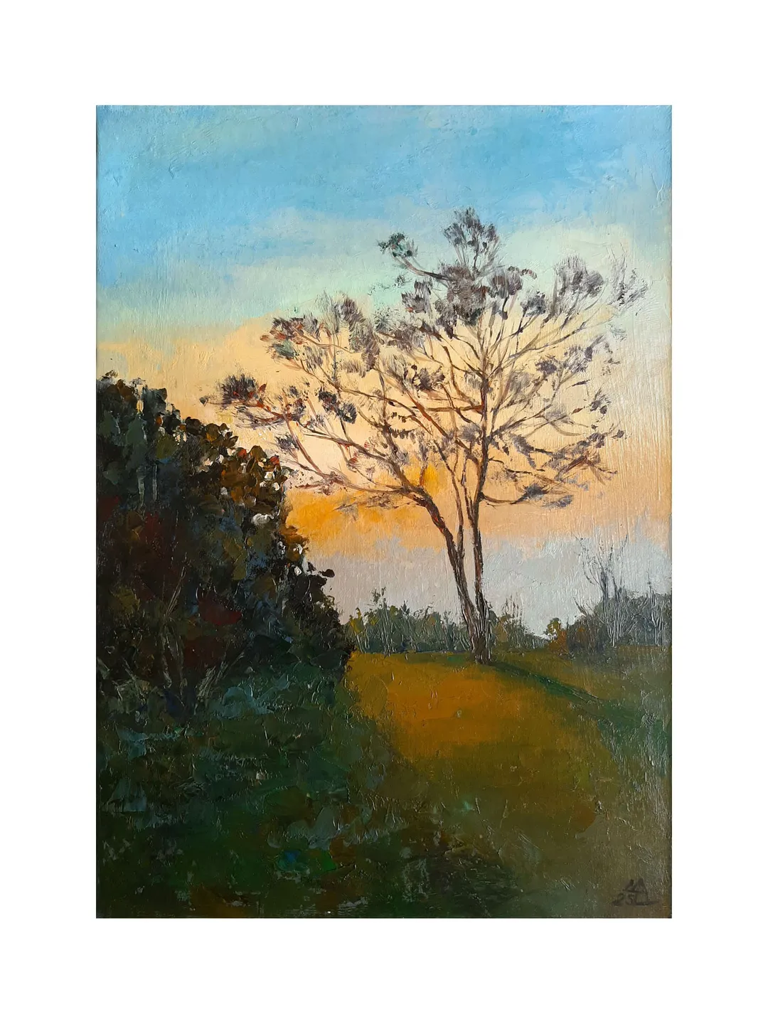 Tree painting 12x8,5” ORIGINAL ART Sunset Artwork Evening Landscape Impressionist hand painted by artist Marina Chuchko