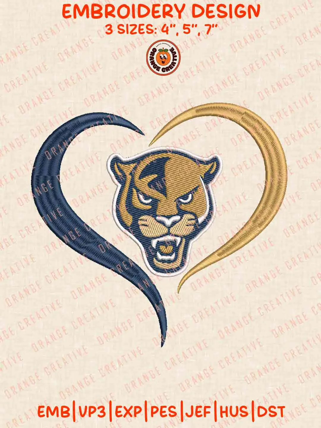 FIU Panther Heart Embroidery Design Files, Football Embroidery Designs, Sport Machine Embroidery Files, 3 Sizes, Custom Sizes, Instant Download
