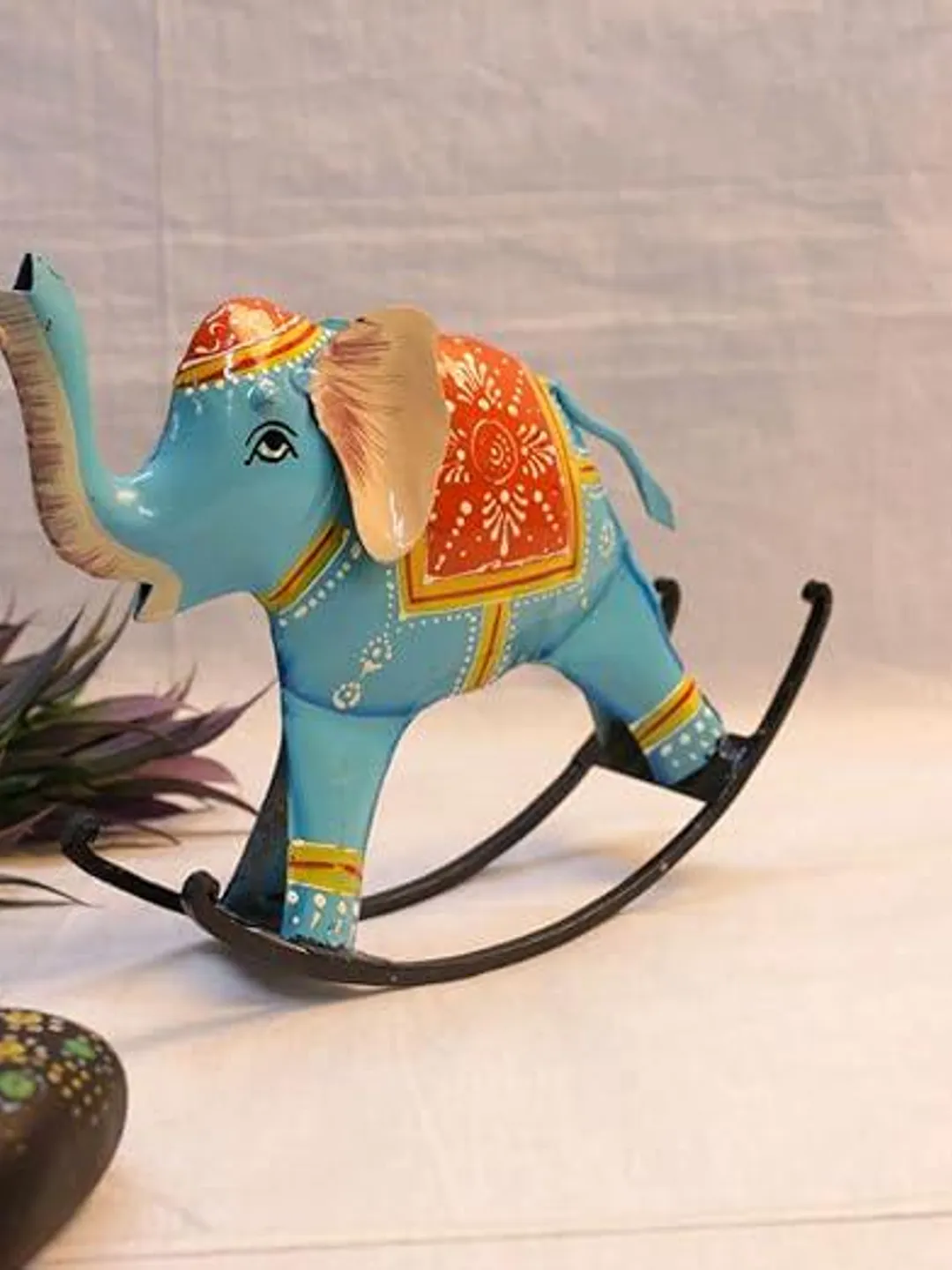 Temu Rocking Elephant Handcrafted Blue Elephant Rocking Figurine Decorative Metal Animal ...