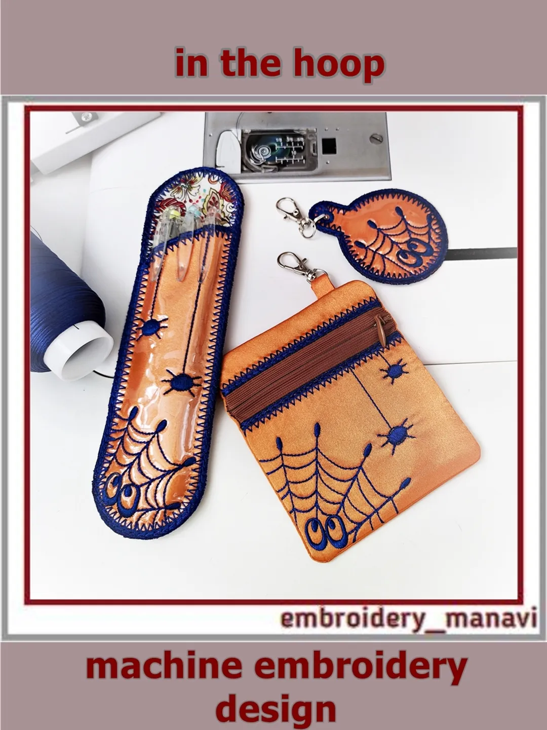 Halloween In the hoop set Case key fob zip lock purse embroidery design ITH