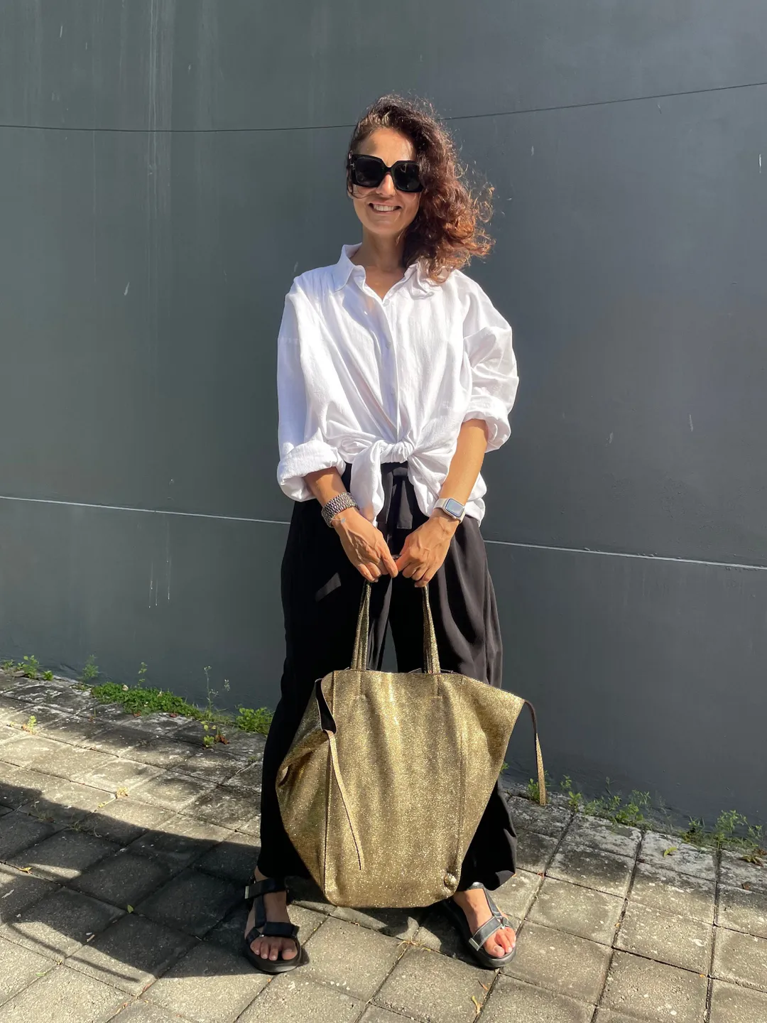 Genuine leather gold tote shopper big bag / everyday purse / handmade bags / designer bags / metallic summer bag / gift for her