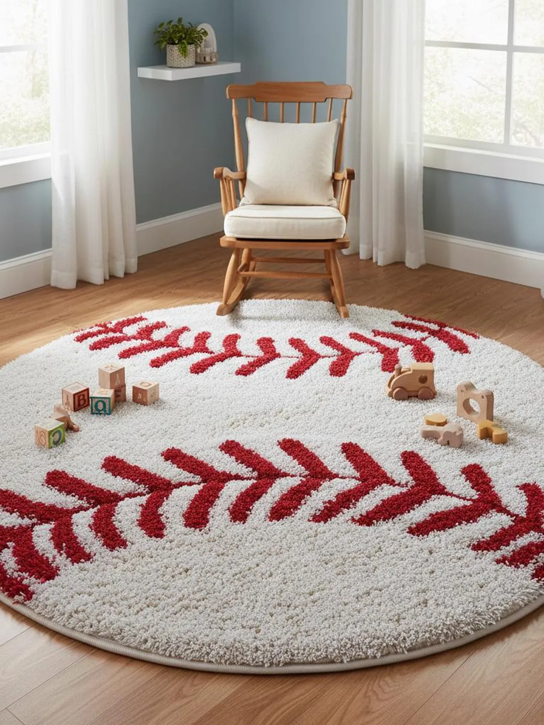 Handmade Baseball Rug Round | Tufted Sports Nursery Decor