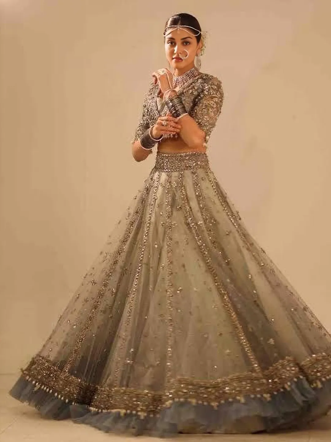 grey pakistani bridal dresses Embroided Asian Pakistani Bridal Wedding Dress Grey | Used -Excellent  Condition