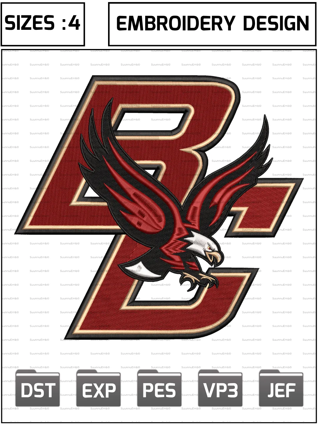Boston College Eagles Logo Embroidery Design,NCAA Logos Embroidery Design,NCAA Teams, Machine Embroidery Design File,4 Sizes, Digital Download