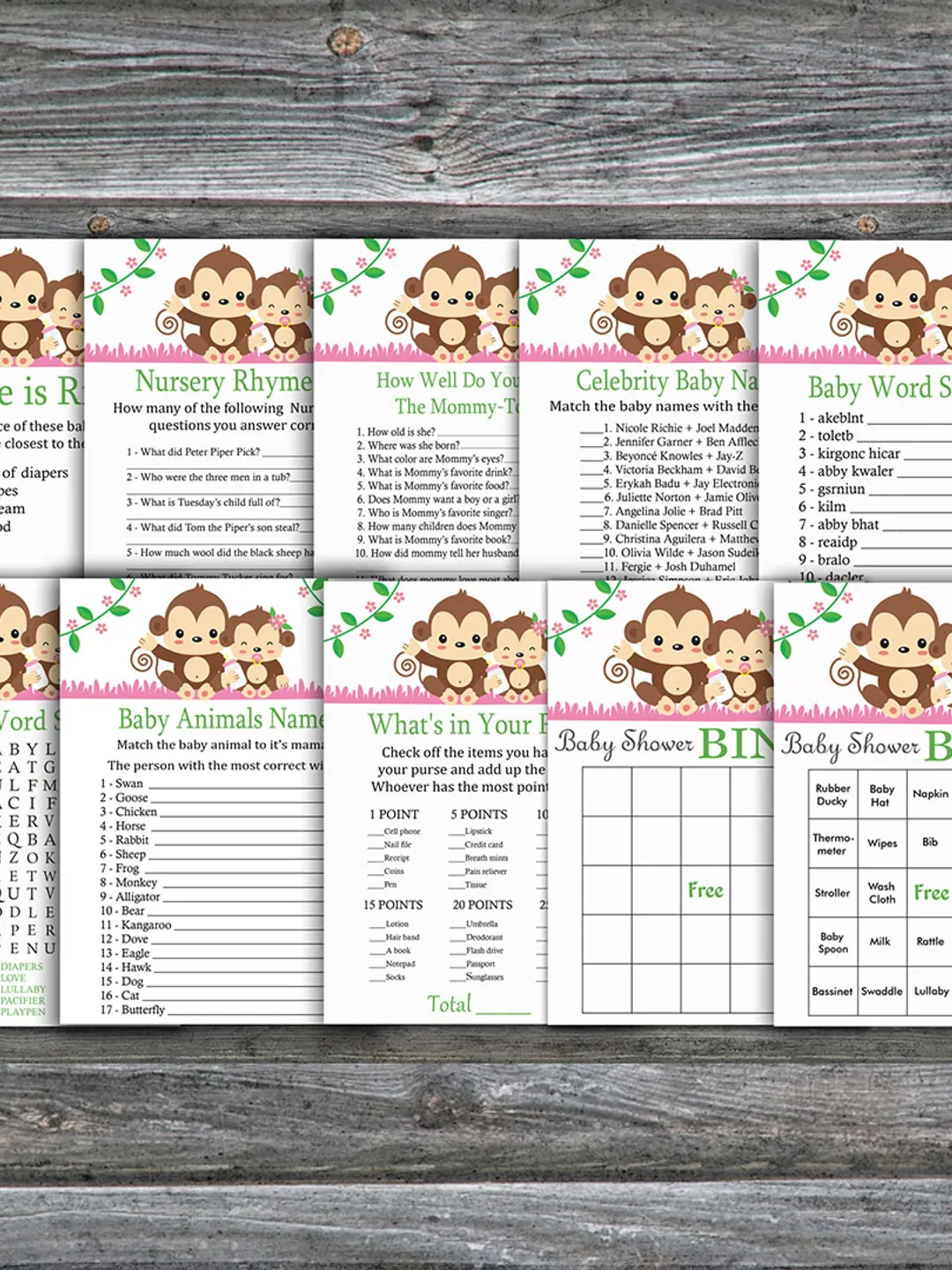 Monkey baby shower games bundle,Jungle theme Baby Shower games package,Fun Baby Shower Games,9 Printable Games-297