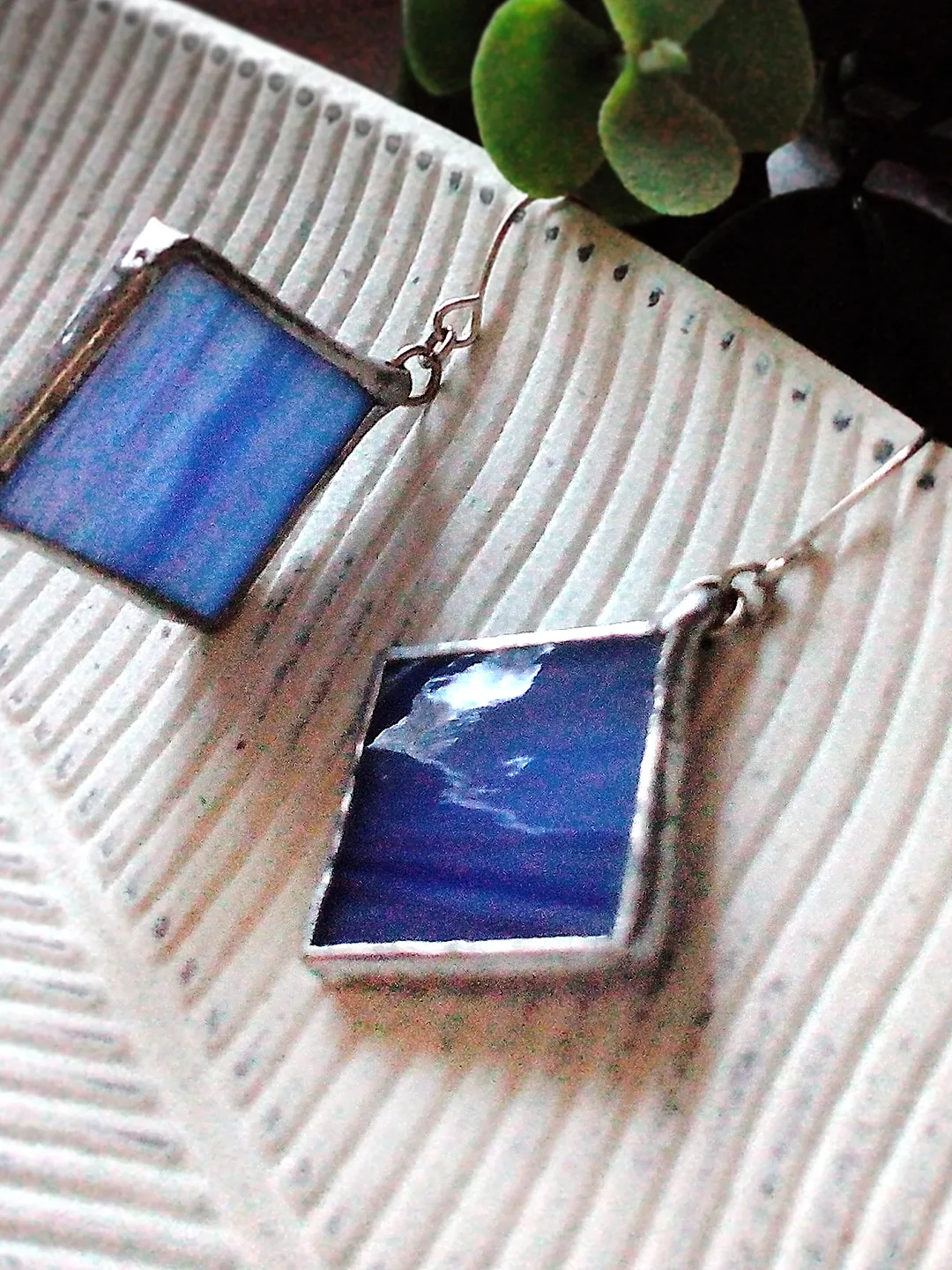 Simple stained glass blue earrings, cute squar geomentic earrings