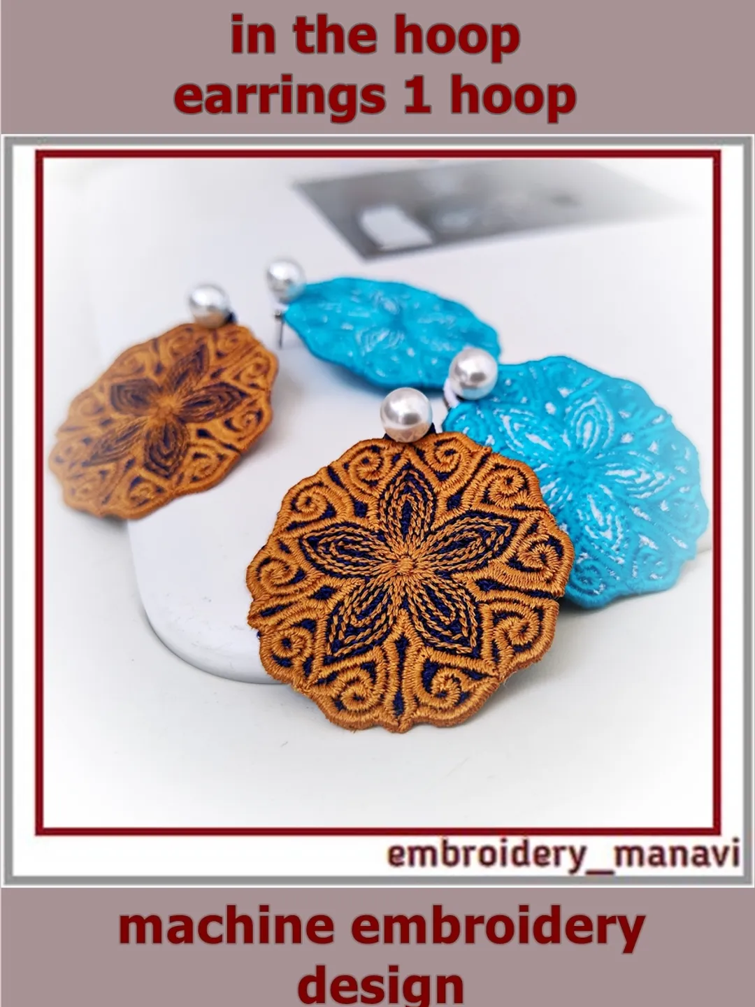Mandala FSL Earrings Machine Embroidery Design: In the Hoop Lace Jewelry | Single Hooping Guide | Embroidery Manavi 05