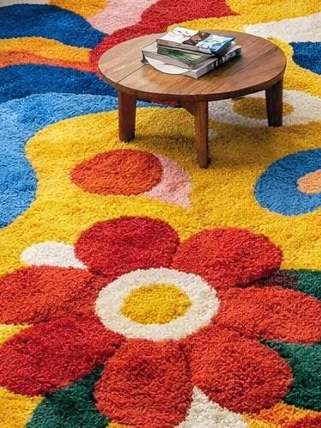 Handmade 70s Retro Flowers Rug – Funky Mid Century Modern Living Room ...