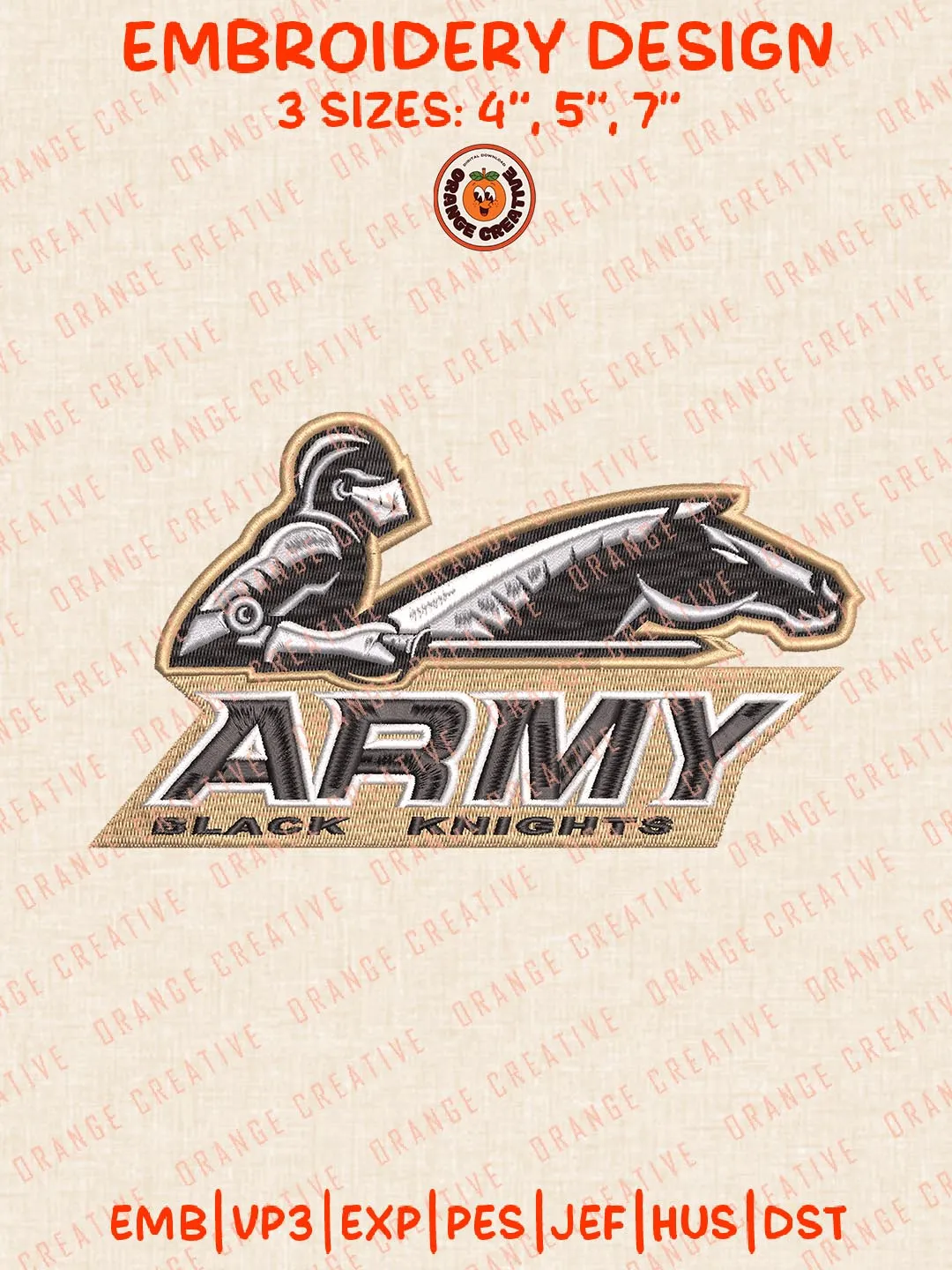 Army Black Knights Logo Embroidery Design Files, NCAA Logos Embroidery Designs, NCA Machine Embroidery Files, 3 Sizes, Custom Sizes, Instant Download