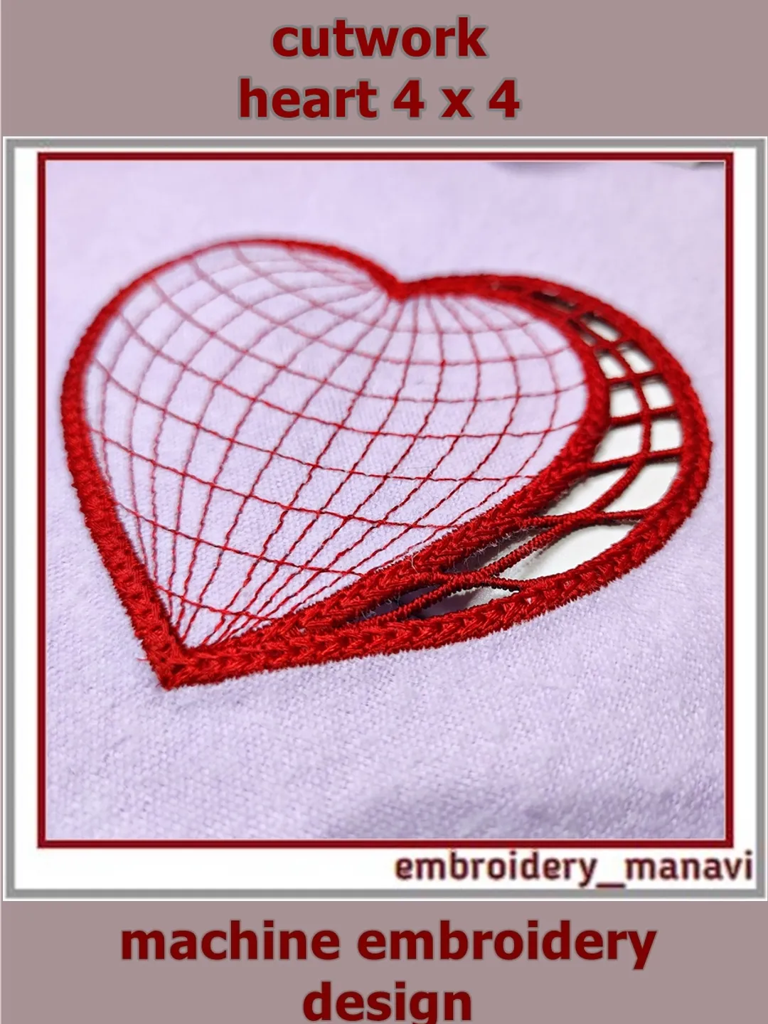 Richelieu Heart Cutwork Embroidery Design, 4x4 Hoop, Romantic Gift, Instant Download, EmbroideryManavi05