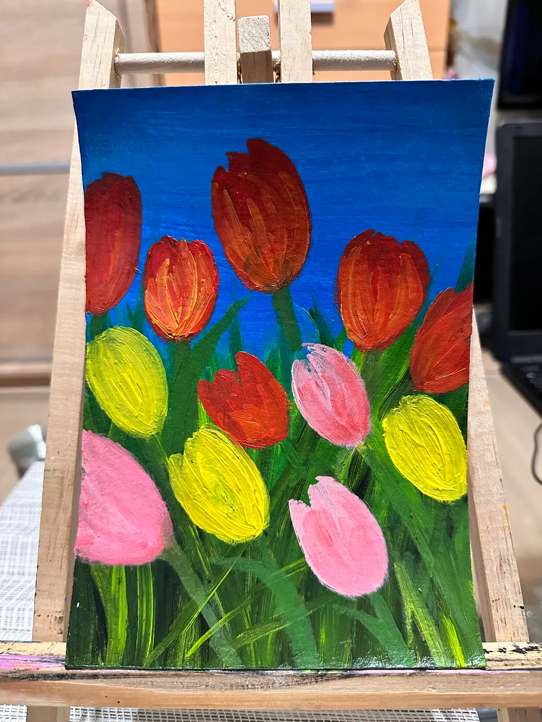 Oil Painting Tulips Spring Plants Flowers Nature Floral Art Wall Decor Miniature New Unframed Cardboard 8x6 Inches 21x15 cm
