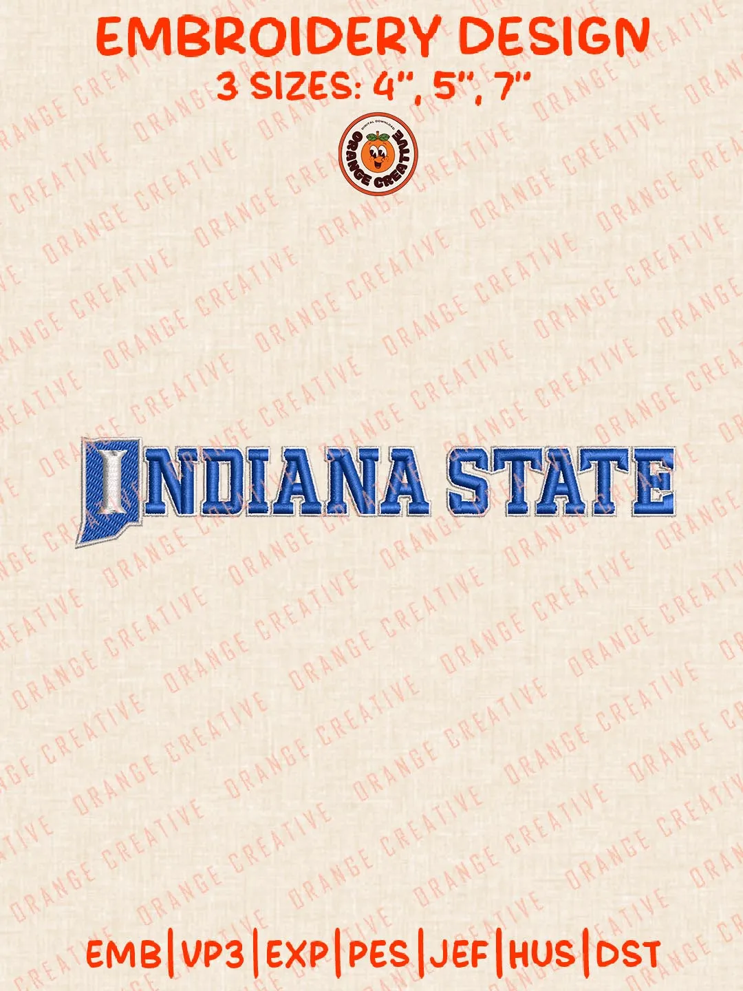 NCAA Indiana State Text Embroidery Design, NCAA Indiana State Sycamores Team Logo Embroidery Design, Machine Embroidery Design File, 4 Sizes, Custom Size, Digital Download