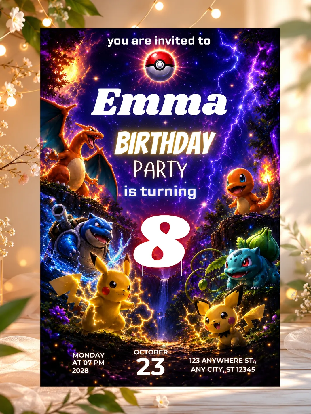 Pokemon Birthday Invitation Template | Editable Canva Birthday Invite | Kids Pokemon Party Invitation | Printable Birthday Card | Digital Download