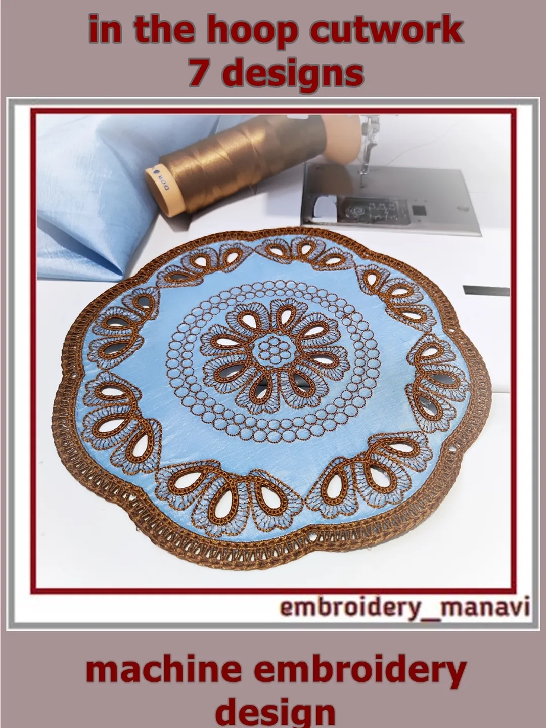 In the hoop Cutwork napkin and 3 elements in 2 sizes Machine Embroidery Designs