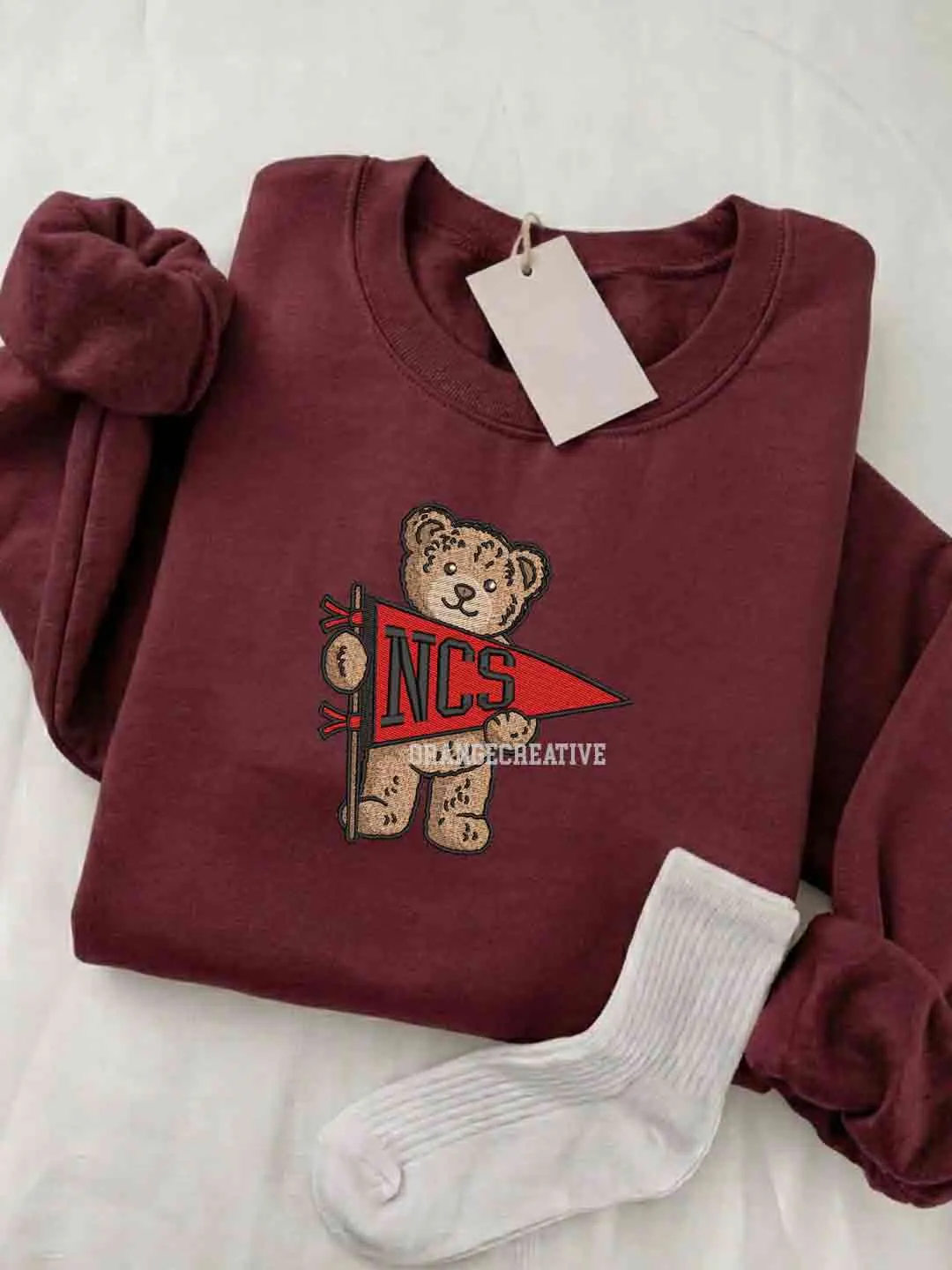 NC State Wolfpack Embroidered Sweatshirt, College Embroidered Crewneck, NCAA NC State Embroidered Shirt, Teddy Bear Sweatshirt, Gift for Collegue