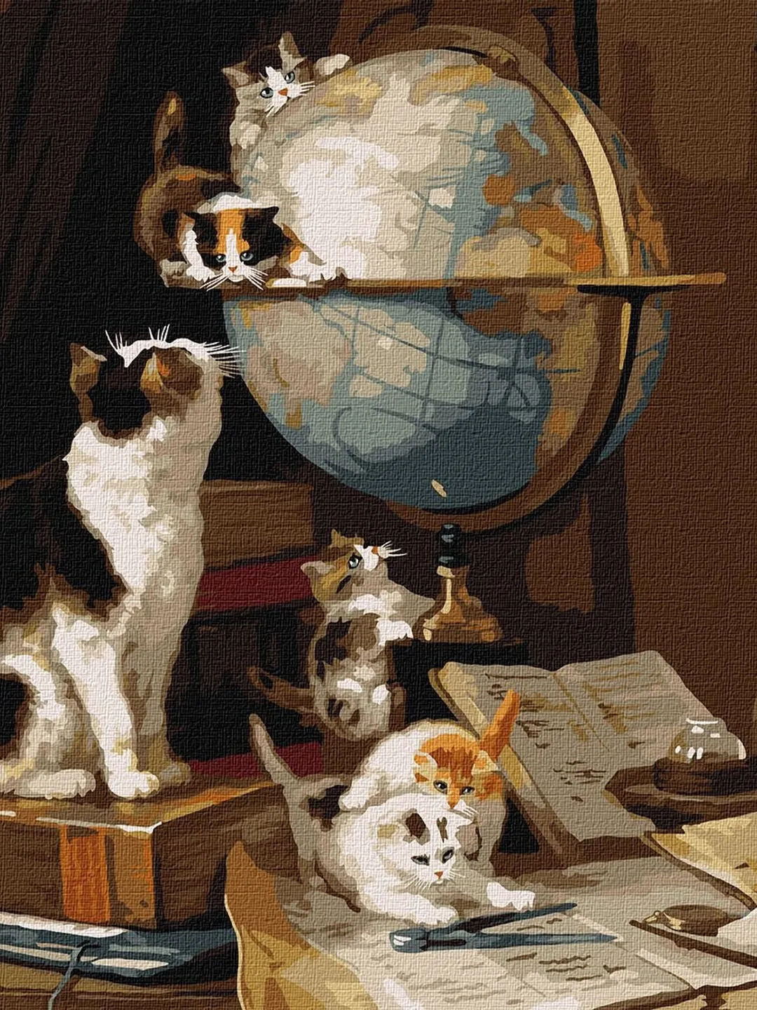 kittens looking at the globe,mother cat with babies painting by numbers,a cat for a gifts,cute kittens,cat face,cat silhouette,cat clipart
