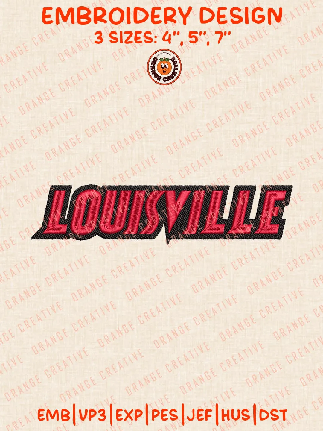 NCAA Louisville Text Logos Embroidery Design Files, NCAA Louisville Cardinals Logos Embroidery Designs, Machine Embroidery Files, 4 Sizes, Custom Sizes