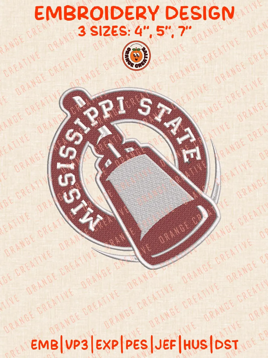 NCAA Mississippi State Bulldogs Logo Embroidery Design, NCAA Team Embroidery Design, Machine Embroidery Design File, 4 Sizes, Custom Size, Digital Download