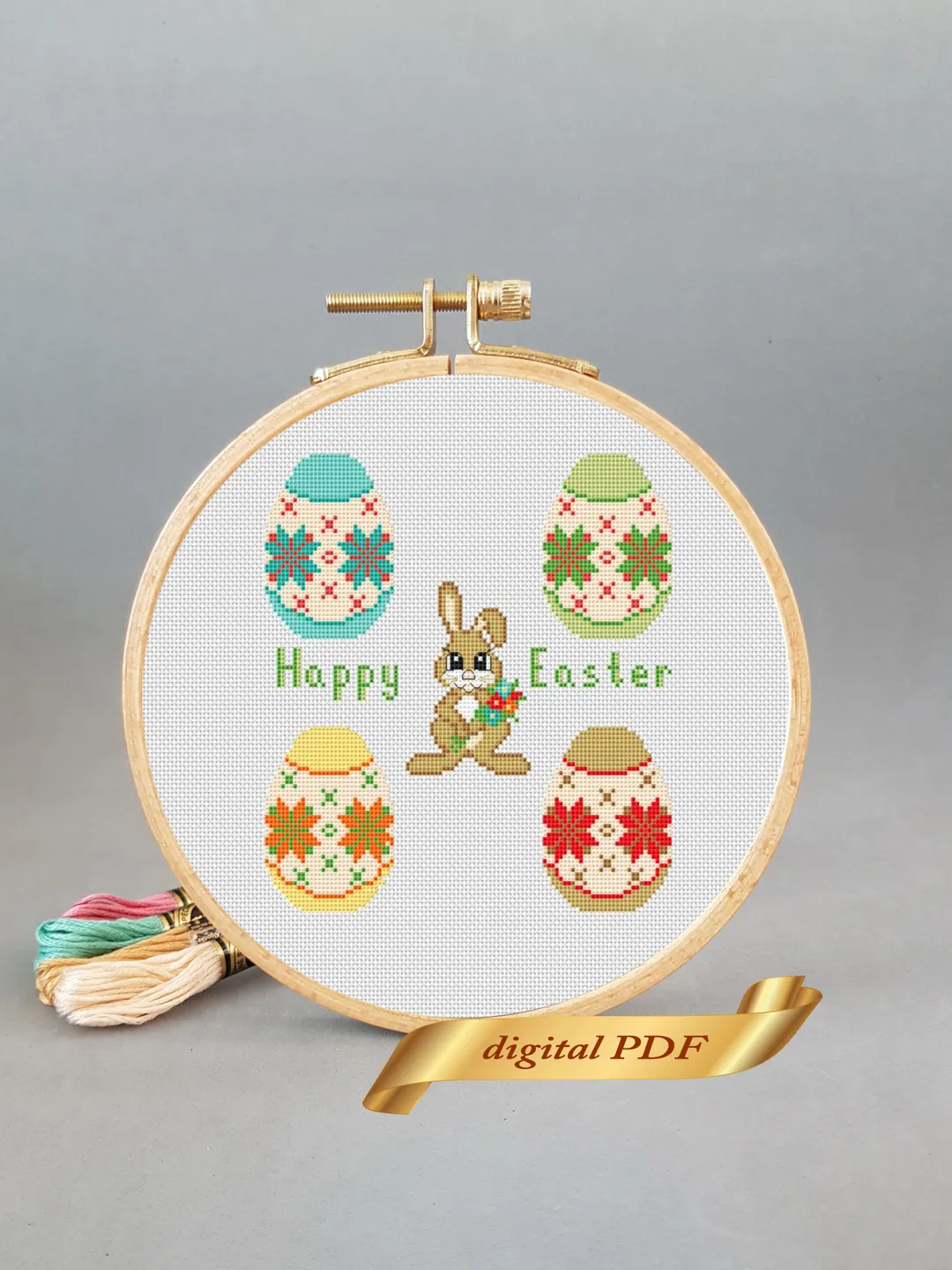 Easter sampler pattern pdf cross stitch, Easy embroidery DIY, small pattern egg and rabbit