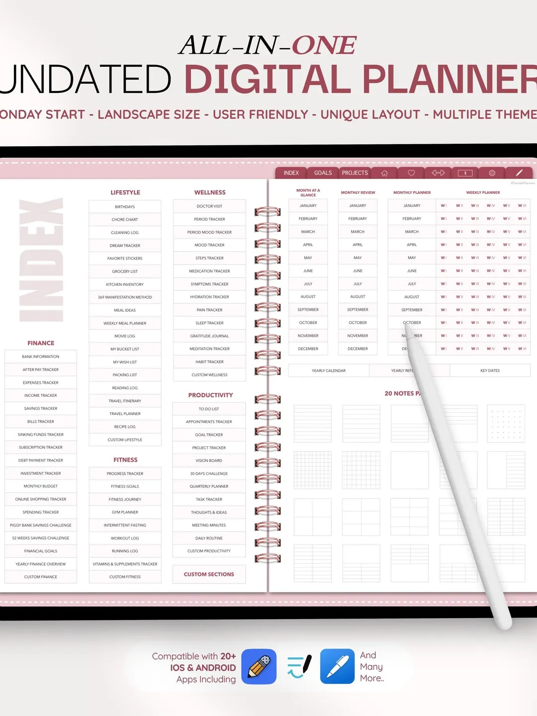 Undated Digital Life Planner - All-in-one Goodnotes Planner - Daily ...