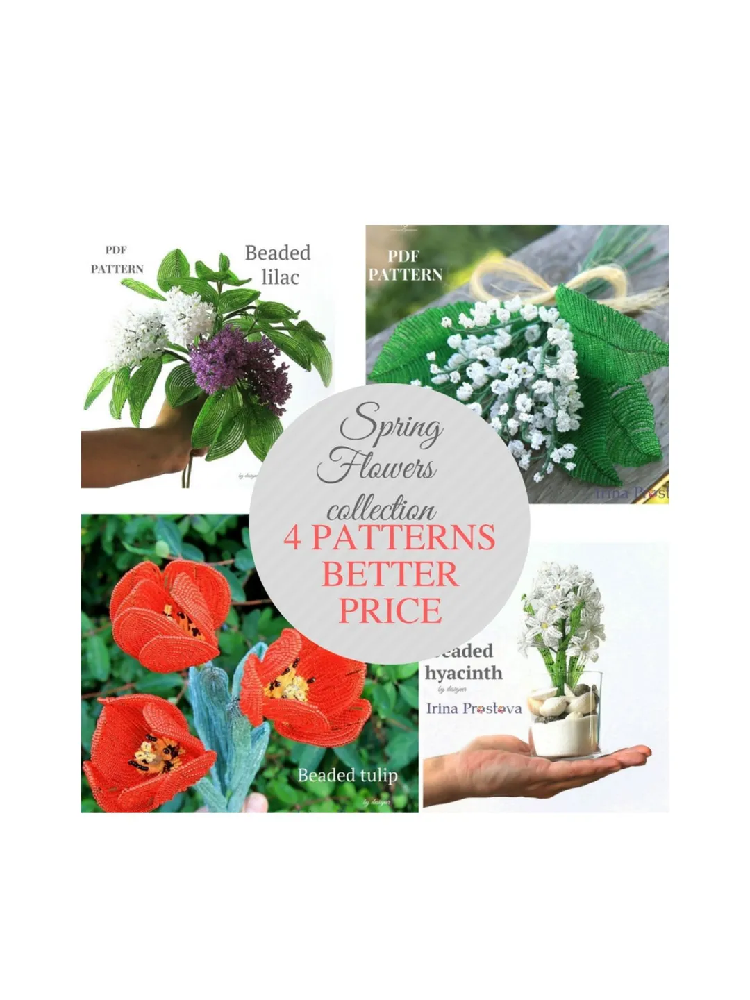 Beaded lilac, lily of the valley, hyacinth, tulip | Beaded Flowers pattern | Seed bead patterns| beaded bouquet