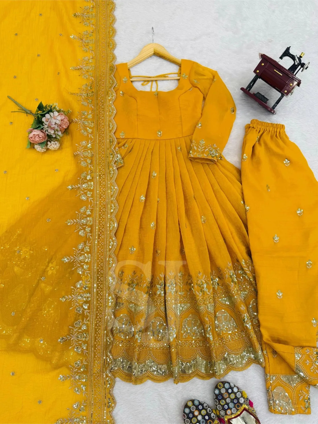 Yellow Anarkali Kurta Palazzo With Designer Dupatta Set, Indian Women's Salwar Kameez Ready to Wear, Pakistani Fully Stitched Salwar Suits