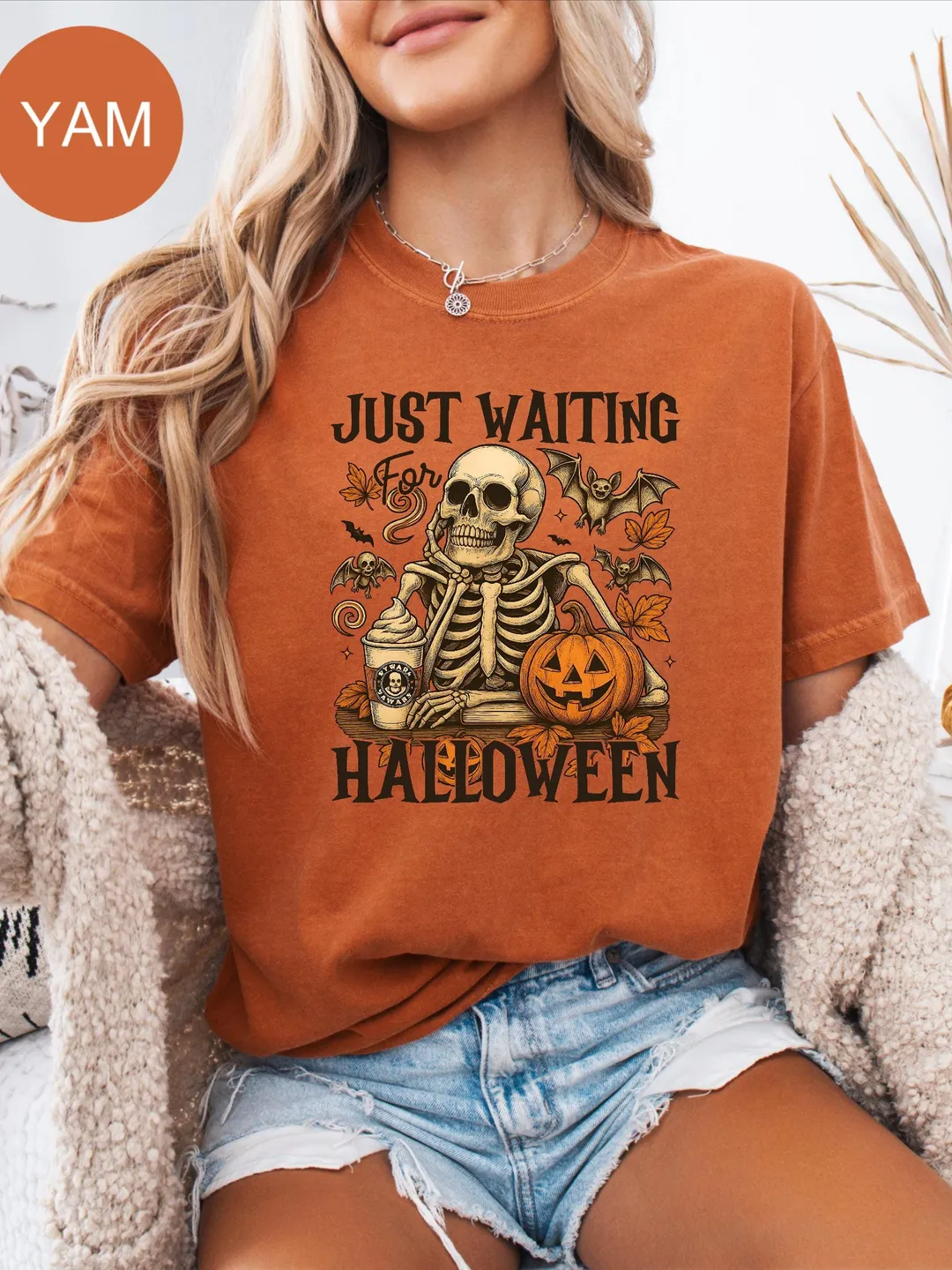 Comfort Colors Halloween Shirt: Funny Skeleton Pumpkin Graphic