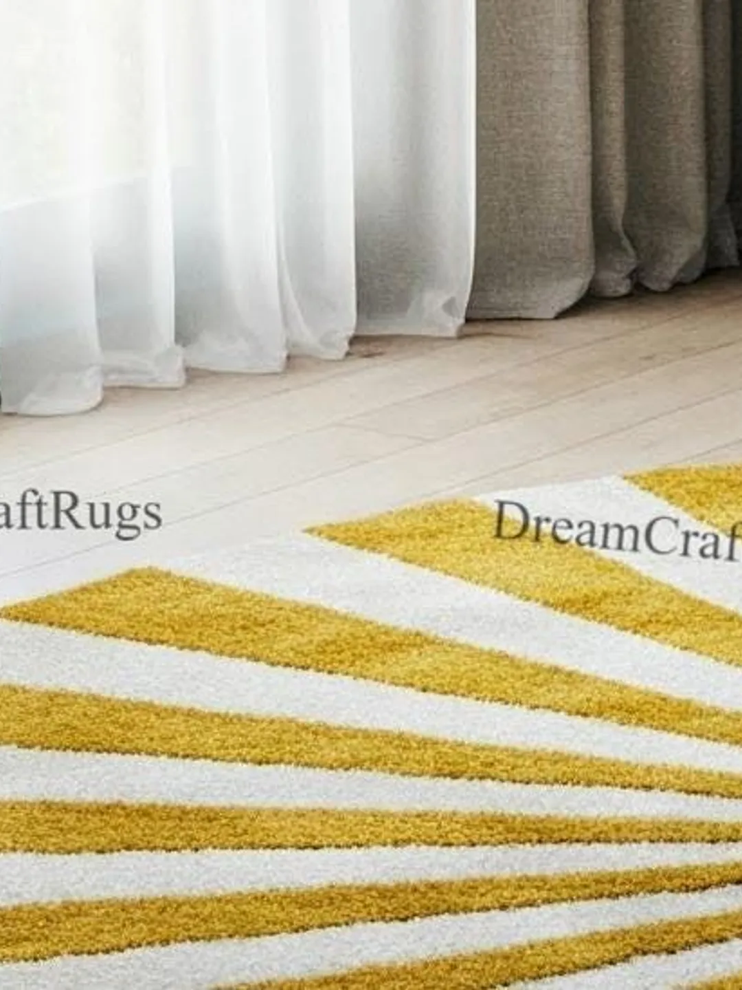 Hand-Tufted Woolen Area Rug: Golden Yellow Sunburst Design