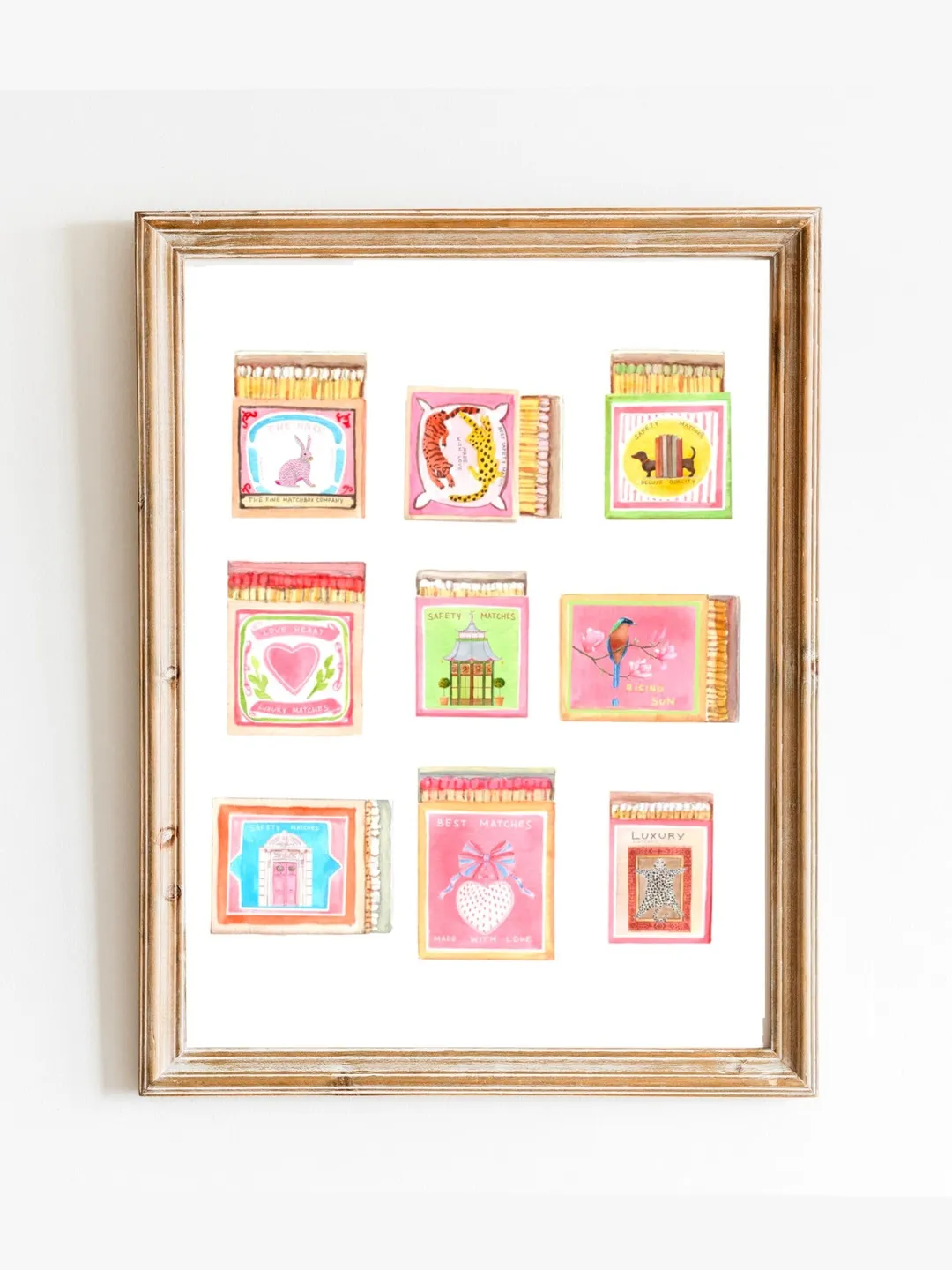 Matchbox Art Collection Print, Watercolor Painting, Vintage Matchbox, Pastel Print, Retro Art Print, Match Box Print, Game Room Art