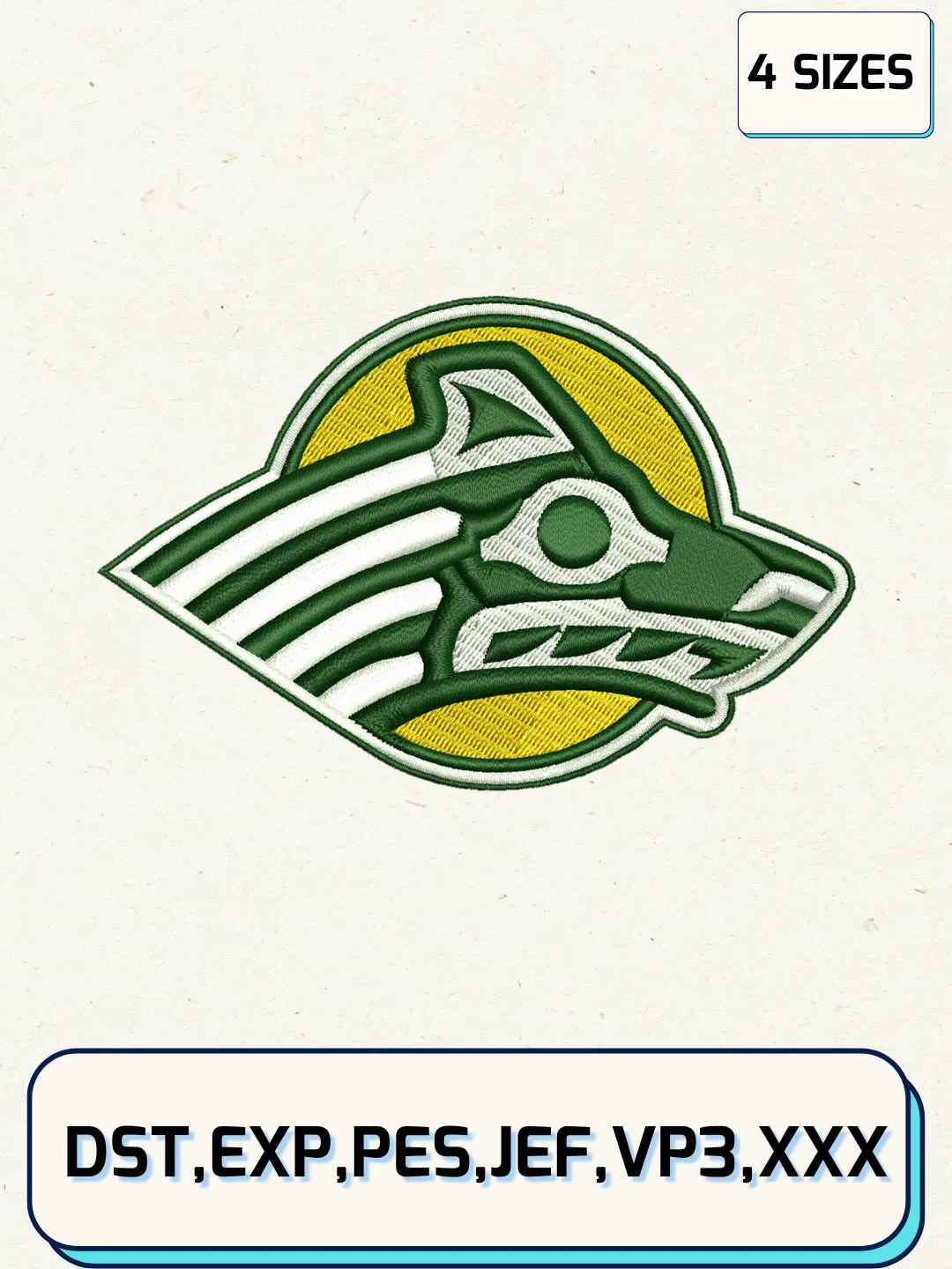 Alaska Anchorage Seawolves Logos Embroidery Design Files, NCAA Logos Embroidery Designs, Machine Embroidery Files, 4 Sizes