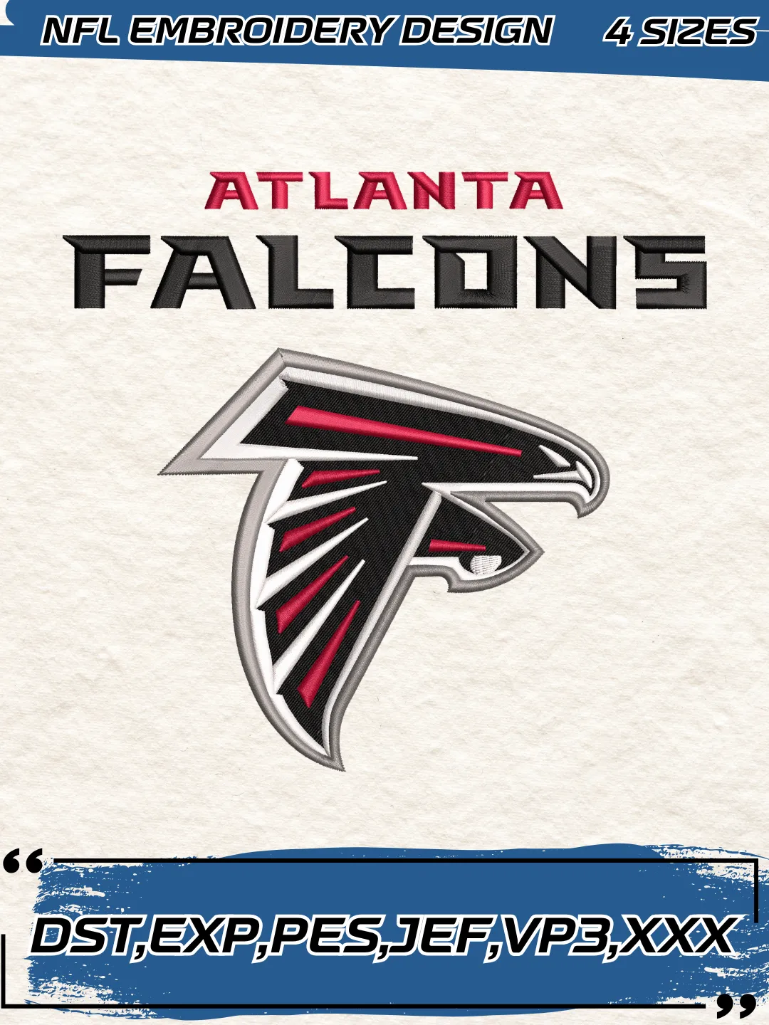 Atlanta Falcons Wordmark Logo Embroidery Design,NFL Logo Embroidery Design,Machine Embroidery Design File,4 Sizes, Digital Download