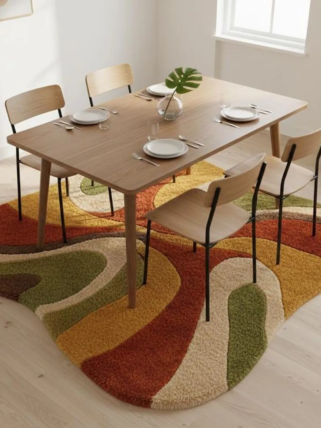 Hand Tufted Abstract Wool Rug | Wavy Shape Modern Area Rug | Earth Tone ...