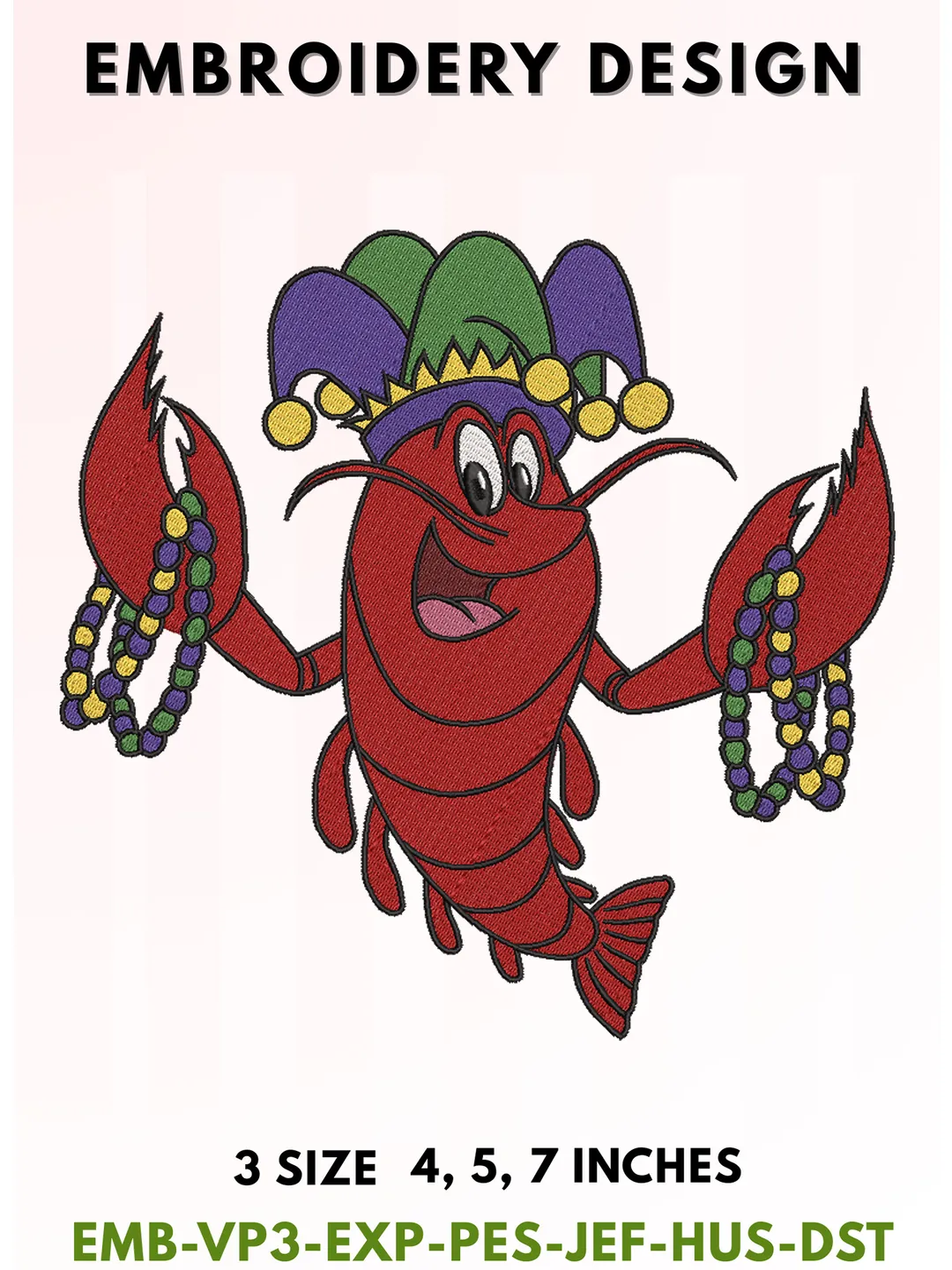 Mardi Gras Crawfish Embroidery Design, Carnival Crayfish Machine Embroidery File, Digital Download