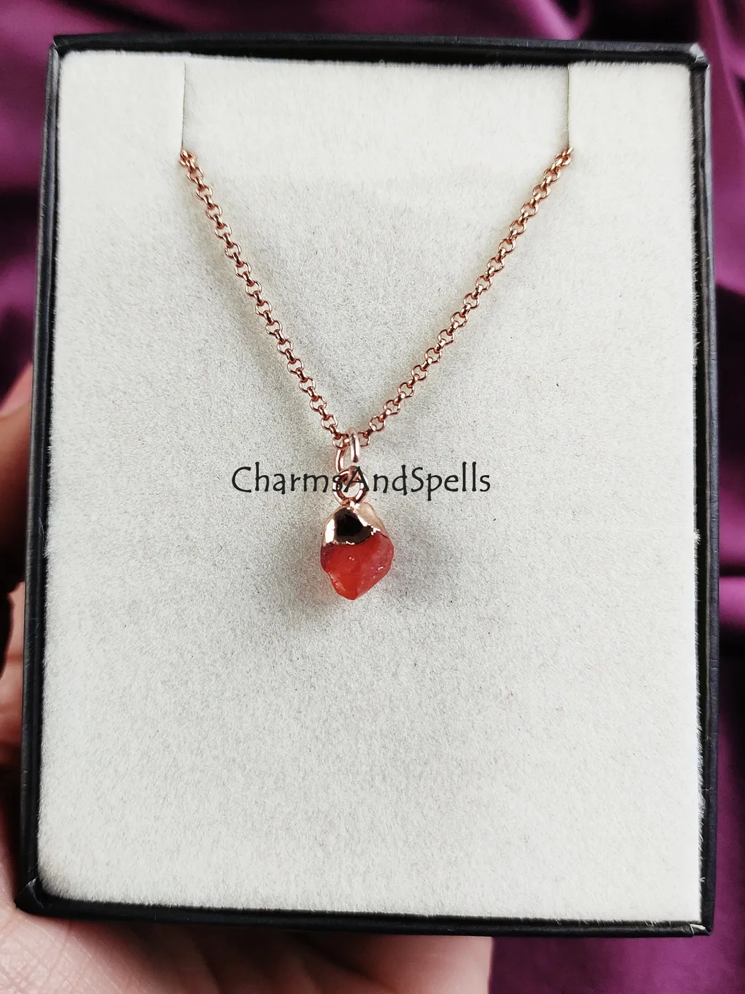 Raw Carnelian Necklace Pendant, Electroplated Copper Necklace, Healing Crystal Chakra Stone, Orange Carnelian Necklace, Carnelian Jewelry