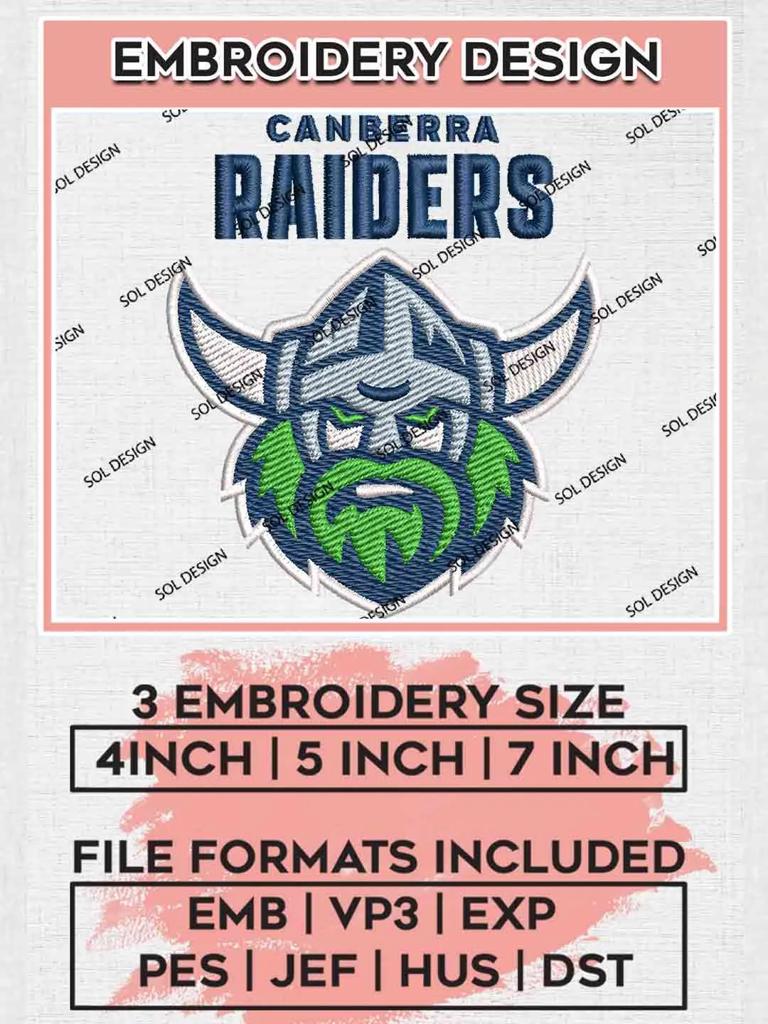 Canberra Raiders Logos Embroidery Design, National Rugby League Logo, NRL Machine Embroidery Digitized Pes File,4 Sizes, Instant Download