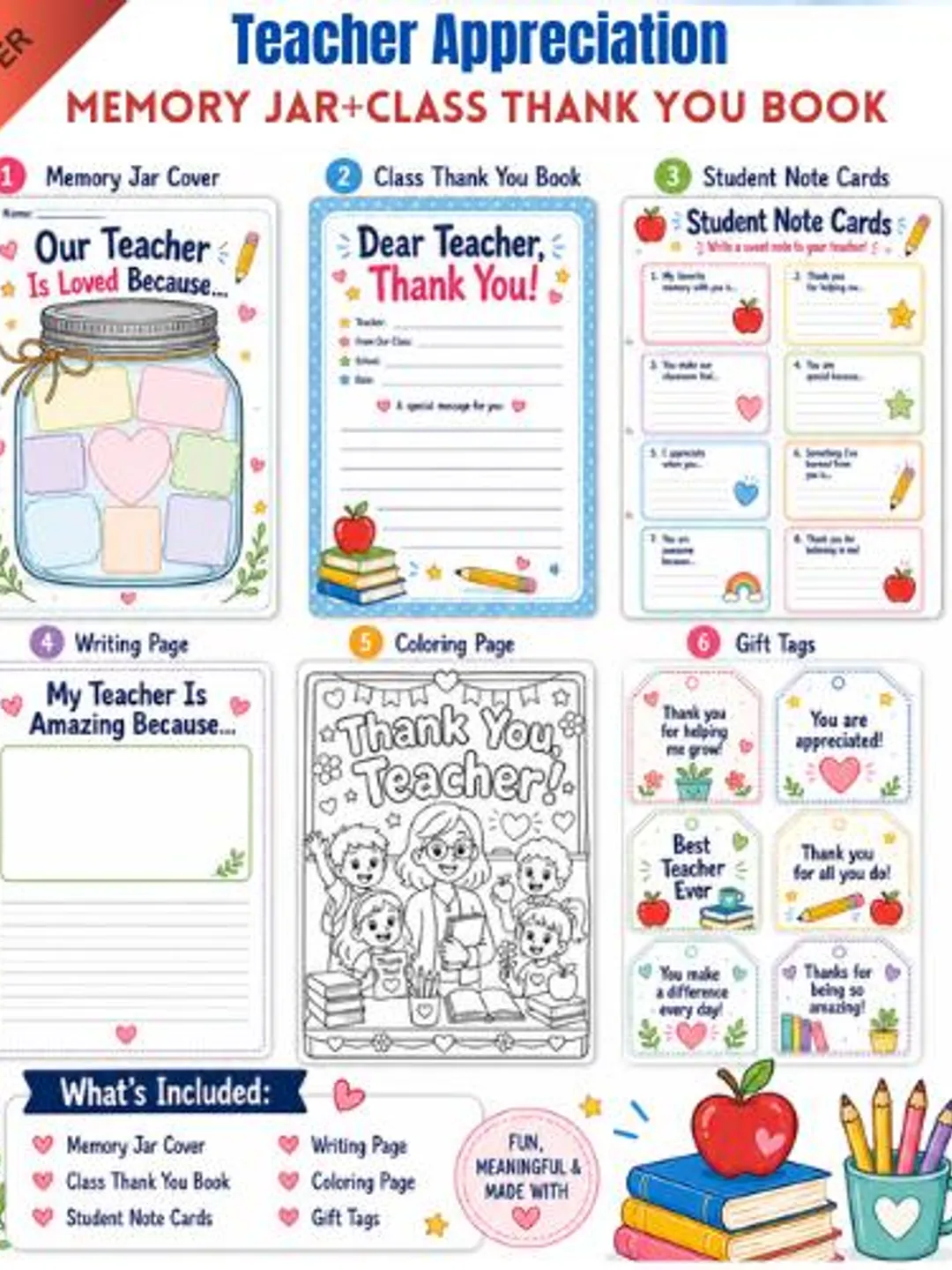 Teacher Appreciation Bundle craft activity book thank you Memory Jar ...