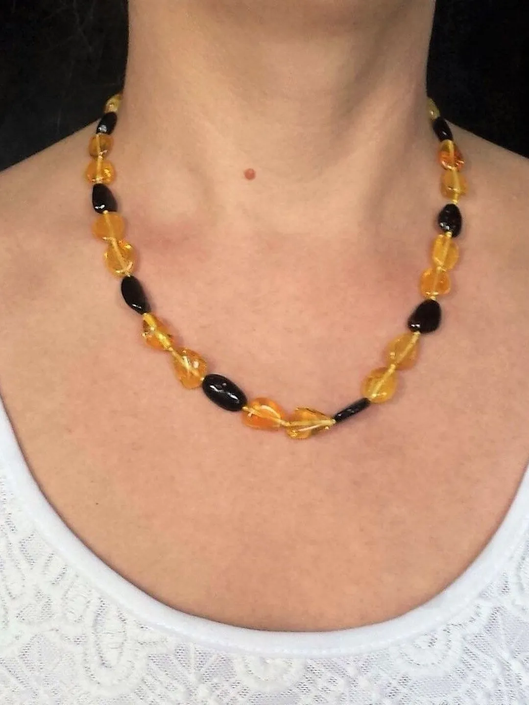 Amber necklace for her Honey yellow and cognac brown Healing Gemstone Baltic amber jewelry Elegant Everyday necklace women mom