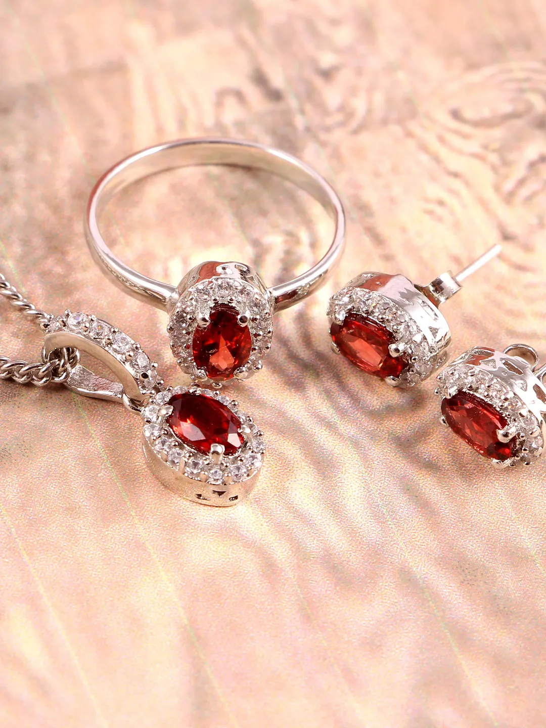 Natural Garnet Ring Earrings Pendant Necklace, Handmade Jewelry Set ...