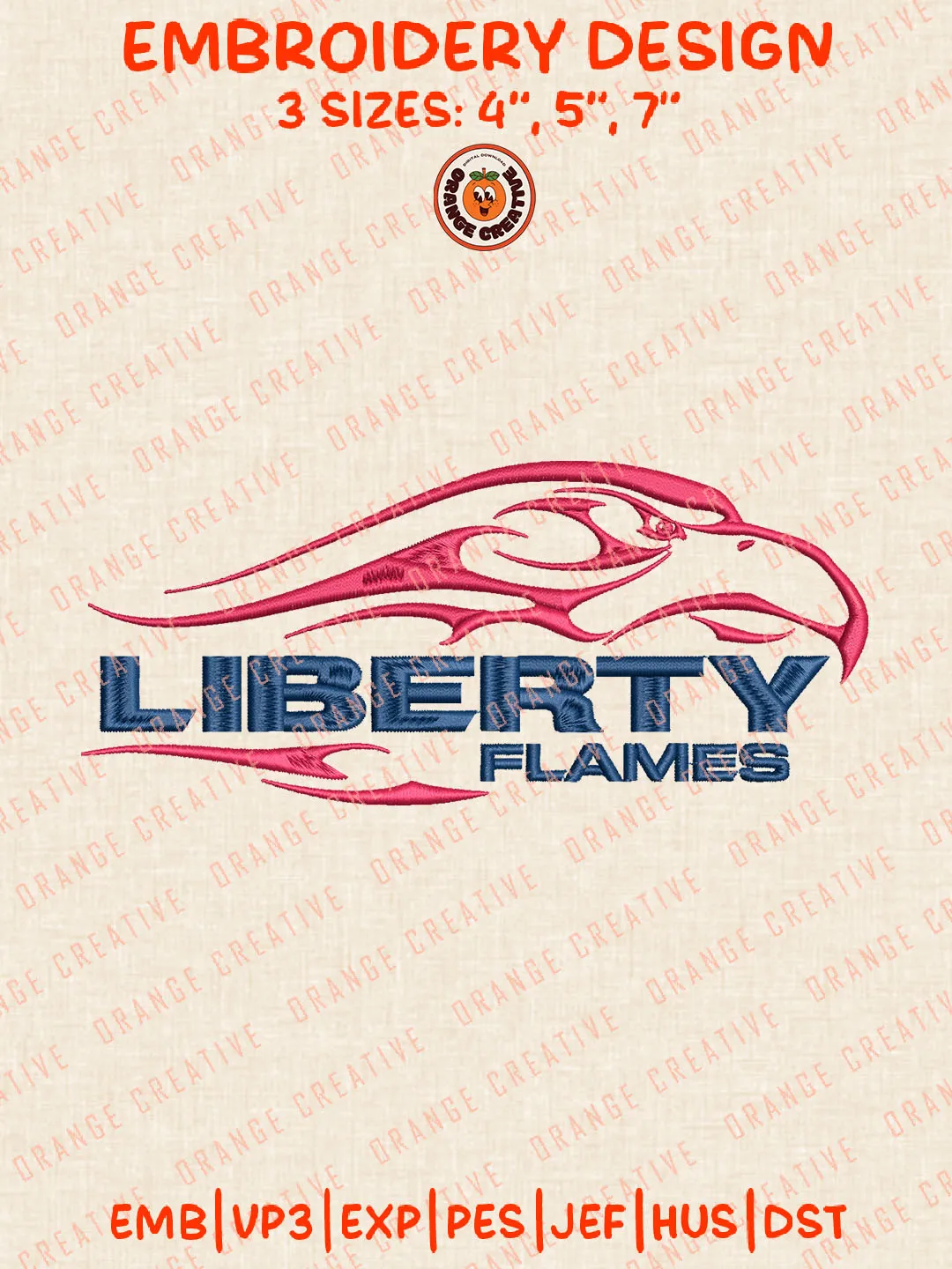 Liberty Flames NCAA Logo Embroidery Files, NCAA Liberty Flames Team Embroidery Designs, Football Team Machine Embroidery Files, NCAA Liberty Machine Embroidery, Digital Download