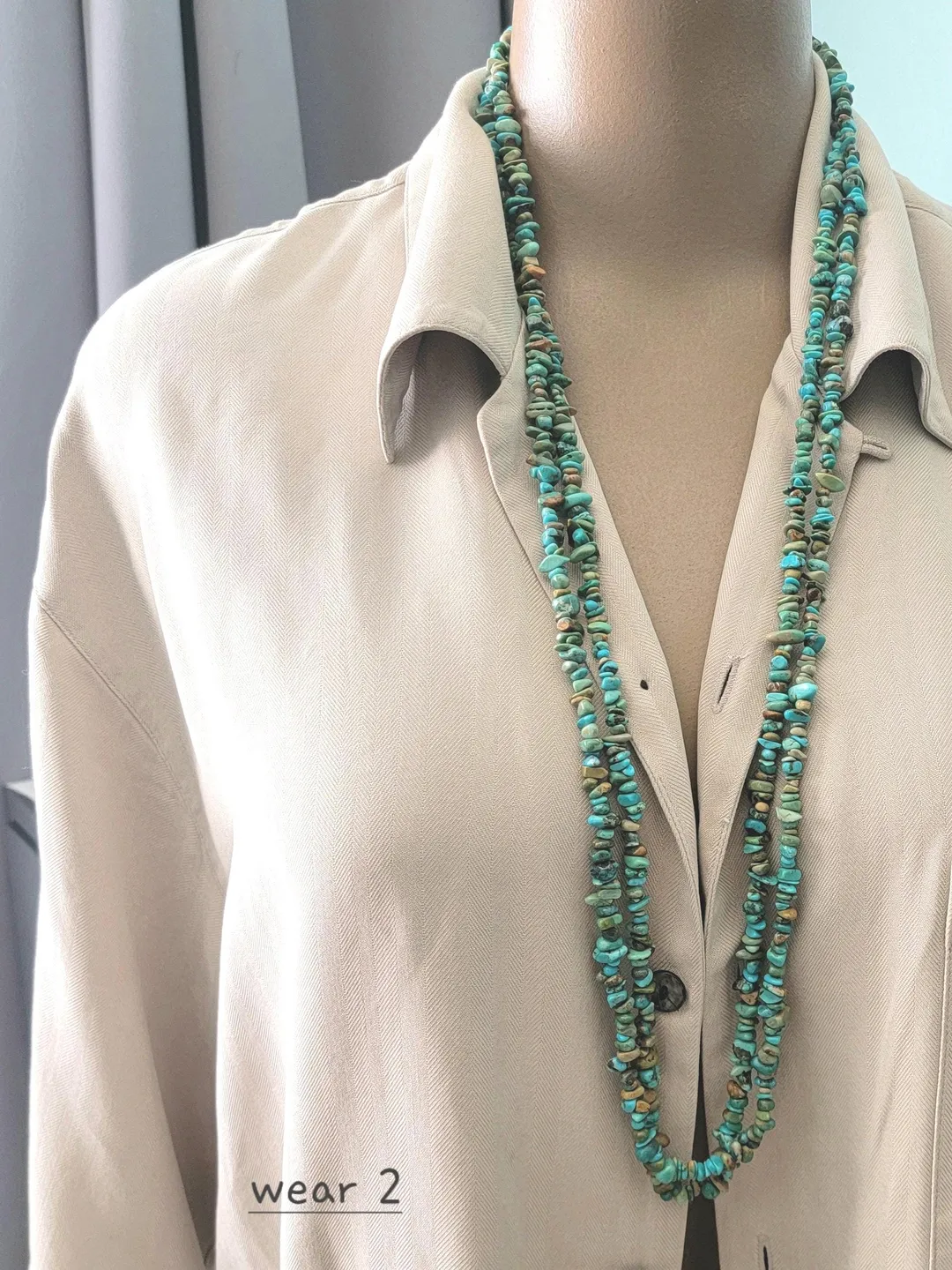 Long Natural Turquoise Nugget Necklace: 36" Silver Clasp Statement Bead Strand Blue Green Irregular Beads, Over the Head Necklace Doublewrap