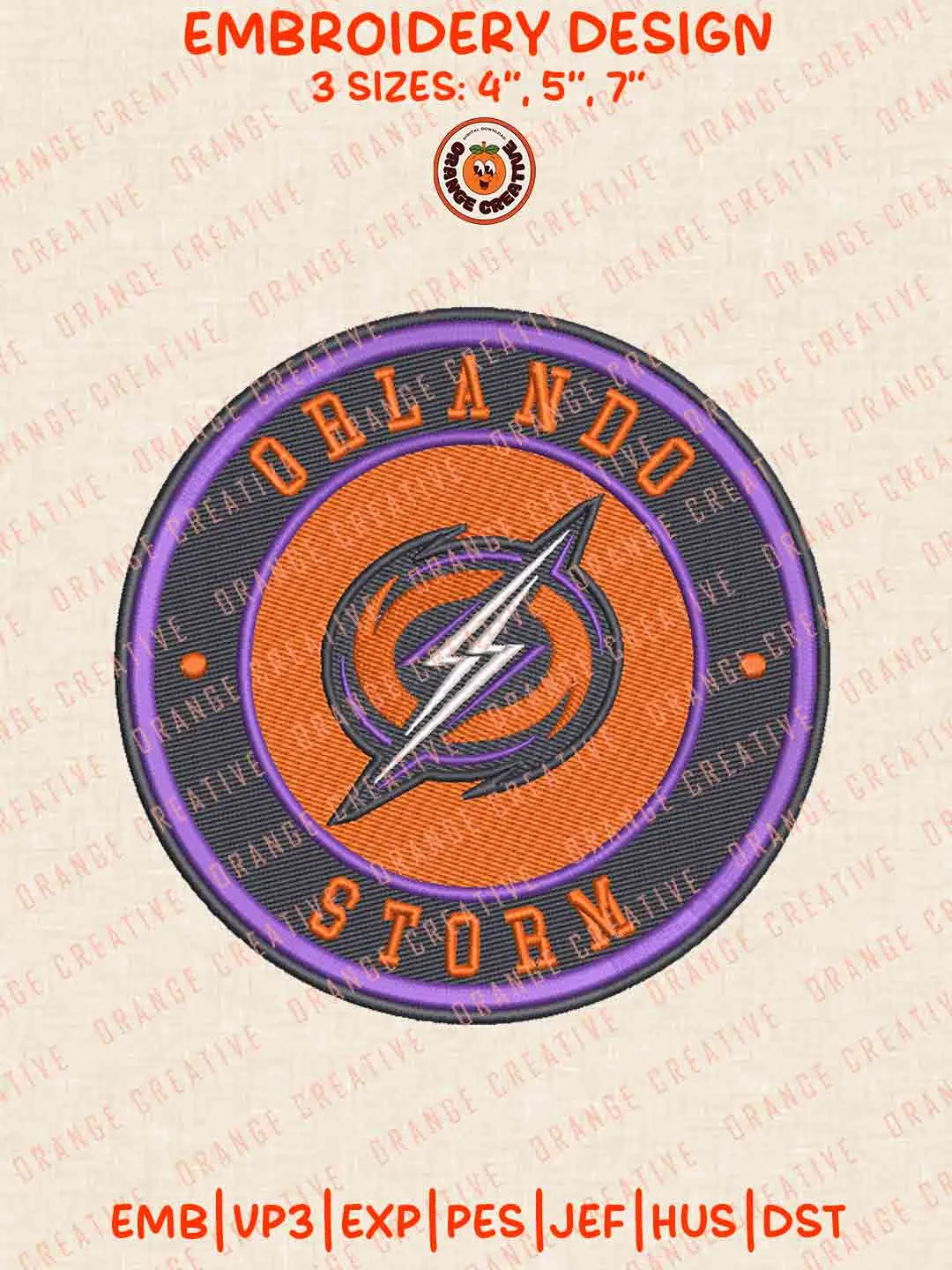 Orlando Storm Round Embroidery Files, Football League Embroidery Designs, Sport Machine Embroidery Files, 3 Sizes, Custom Sizes, Instant Download