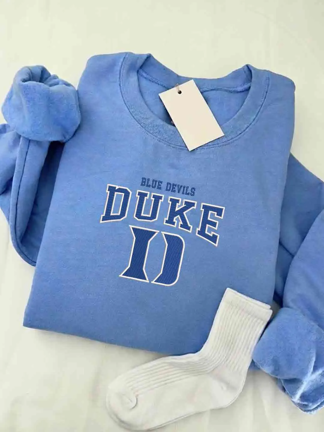 Duke Blue Devil Embroidered Sweatshirt, Sport Embroidered Crewneck, Duke Blue Football Embroidered Shirt, Sweatshirt, Crewneck Gift