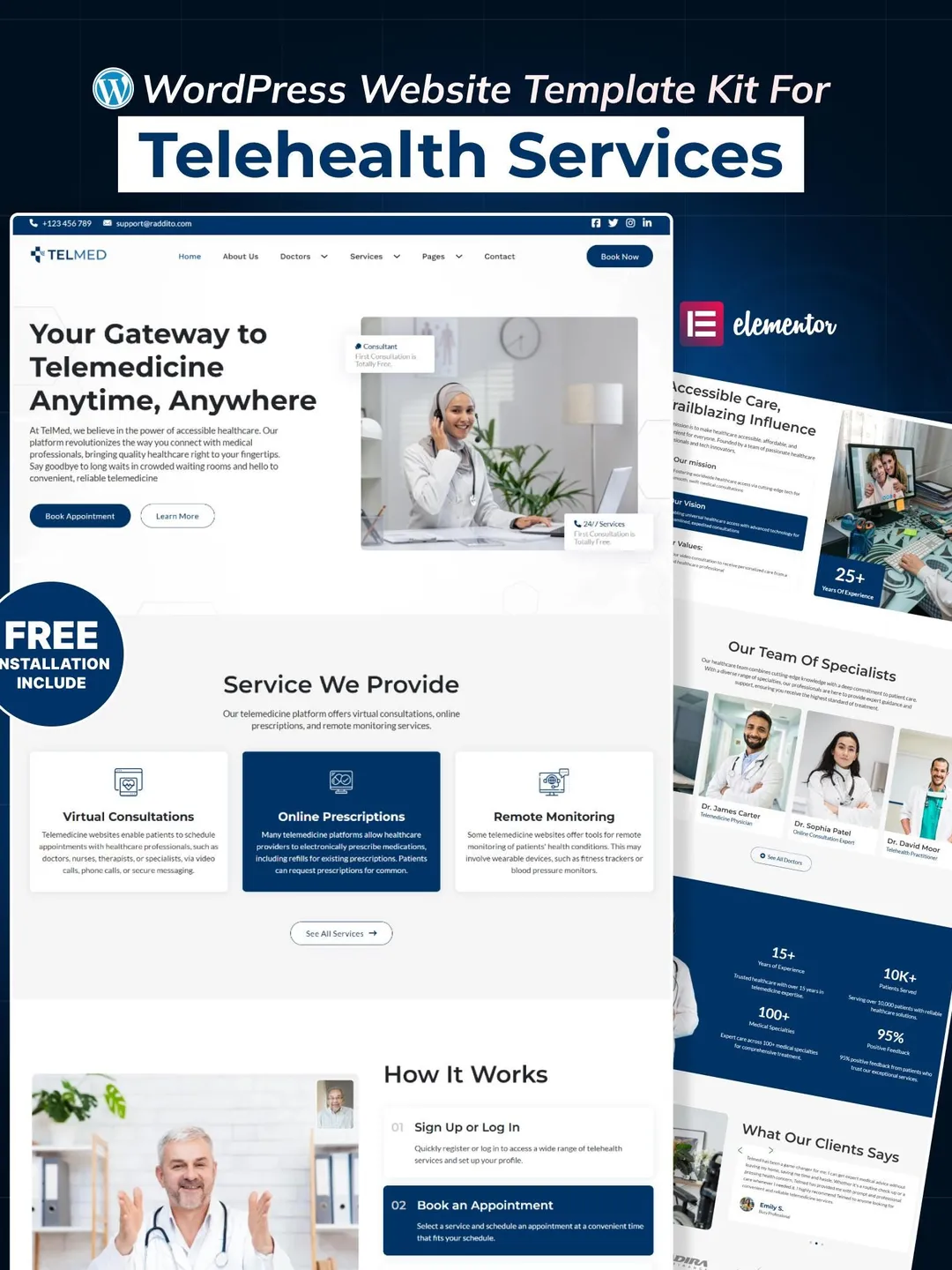 Telehealth WordPress Elementor Template Kit | Telemedicine & Online Doctor Website Template