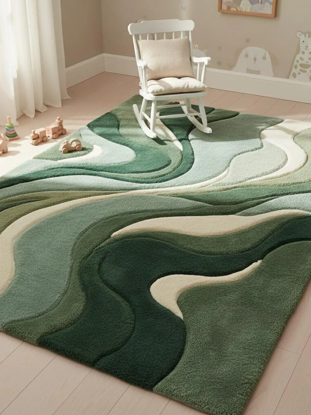 Hand Tufted Green Wave Rug | Modern Abstract Wool Area Rug | Custom ...
